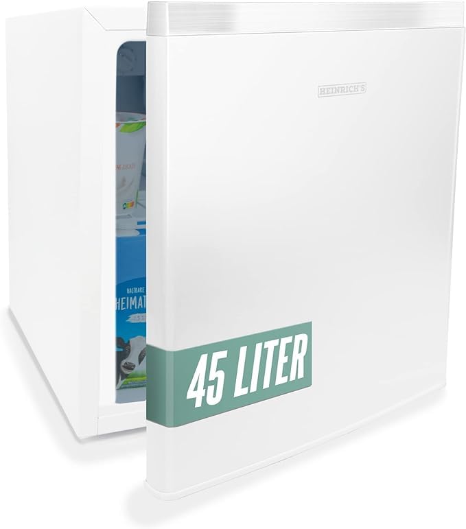 یخچال نوشیدنی هاینریش آلمان کوچک و بی‌صدای HEINRICHS 45L: 39 دسی‌بل با محفظه خنک‌کننده مینی‌بار؛ یخچال رومیزی؛ یخچال کوچک با محفظه خنک‌کننده جداگانه؛ مناسب برای دفتر، کمپینگ، باغ، استفاده در فضای باز (سفید) آلپاین سفید