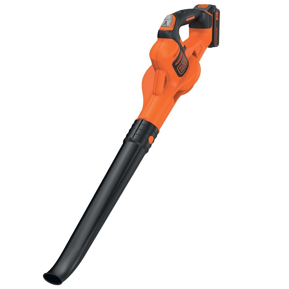 دمنده برگ شارژی Black+Decker GWC1820PC / دمنده باغ شامل باتری و شارژر / دمنده با باتری لیتیوم یونی 18 ولت و 2.0 Ah برای مدت زمان طولانی / تا 209 کیلومتر در ساعت سرعت دمیدن