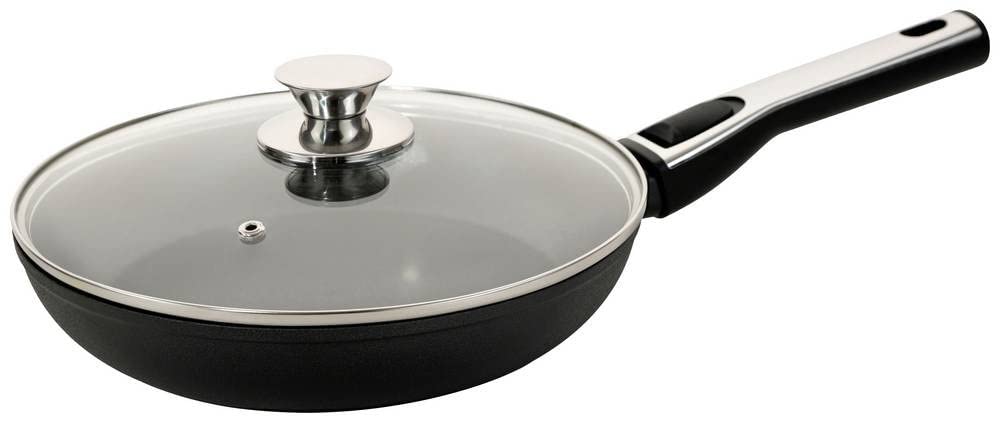 ماهیتابه پلاسما جنیوس سرافیت 24 سانتی متر + درب شیشه ای - تابه سرامیکی نسوز با روکش نچسب ضد خش | تابه القایی با دسته قابل جابجایی برای انواع اجاق گاز