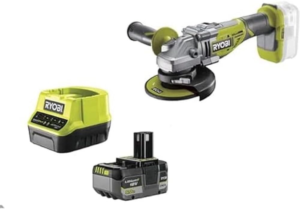 آسیاب زاویه‌ای شارژی RYOBI 18 V ONE+ Brushless R18AG7-150GZL (قطر دیسک 125 میلی‌متر، سرعت در حالت آماده به کار 0-11000 دقیقه-1، قطر سوراخ 22 میلی‌متر، شامل دیسک سنگ زنی، باتری 5.0 آمپر ساعتی و شارژر در جعبه)