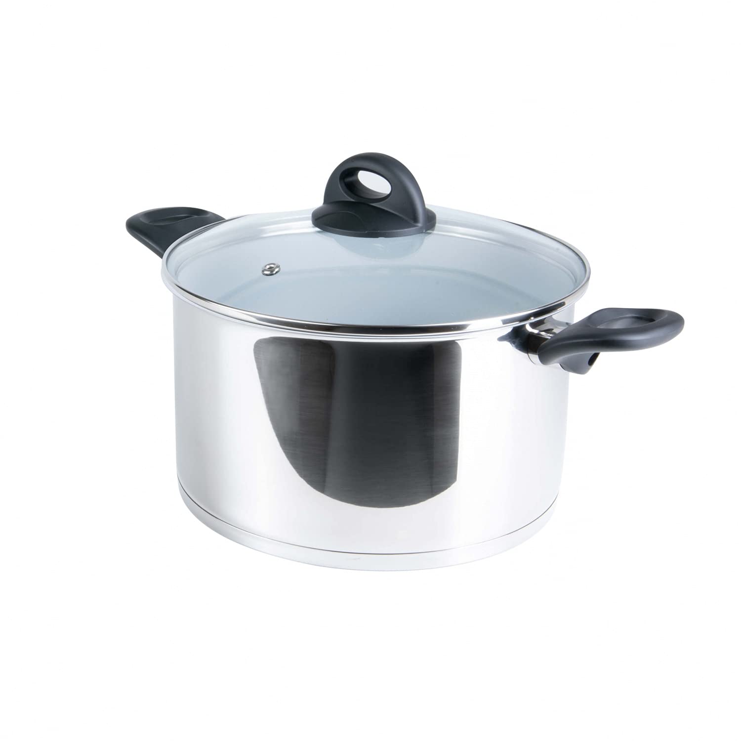 قابلمه استیل Genius Cerafit 24cm + درب شیشه ای - قابلمه استیل روکش شده با ظرفیت 6 لیتر | قابلمه پاستا برای انواع اجاق گاز و القایی | کف ساندویچی با هسته آلومینیومی