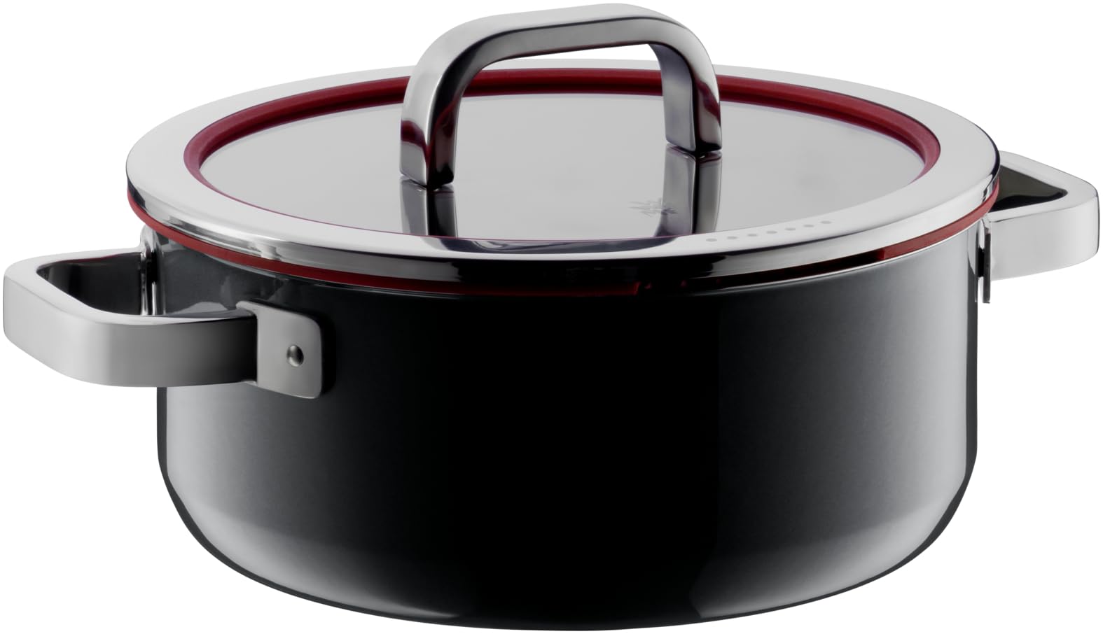 قابلمه بزرگ وی ام اف آلمان WMF Fusiontec Functional، 24 سانتی‌متر، درب شیشه‌ای با قابلیت ریختن، 4.4 لیتر سازگار با اجاق القایی، سرامیک پیشرفته، ضد خش، مشکی