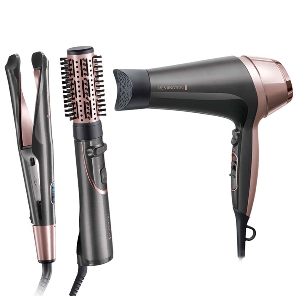 ست حالت دهنده موی رمینگتون مدل فر و صاف کننده: سشوار + صاف کننده + برس هوای گرم