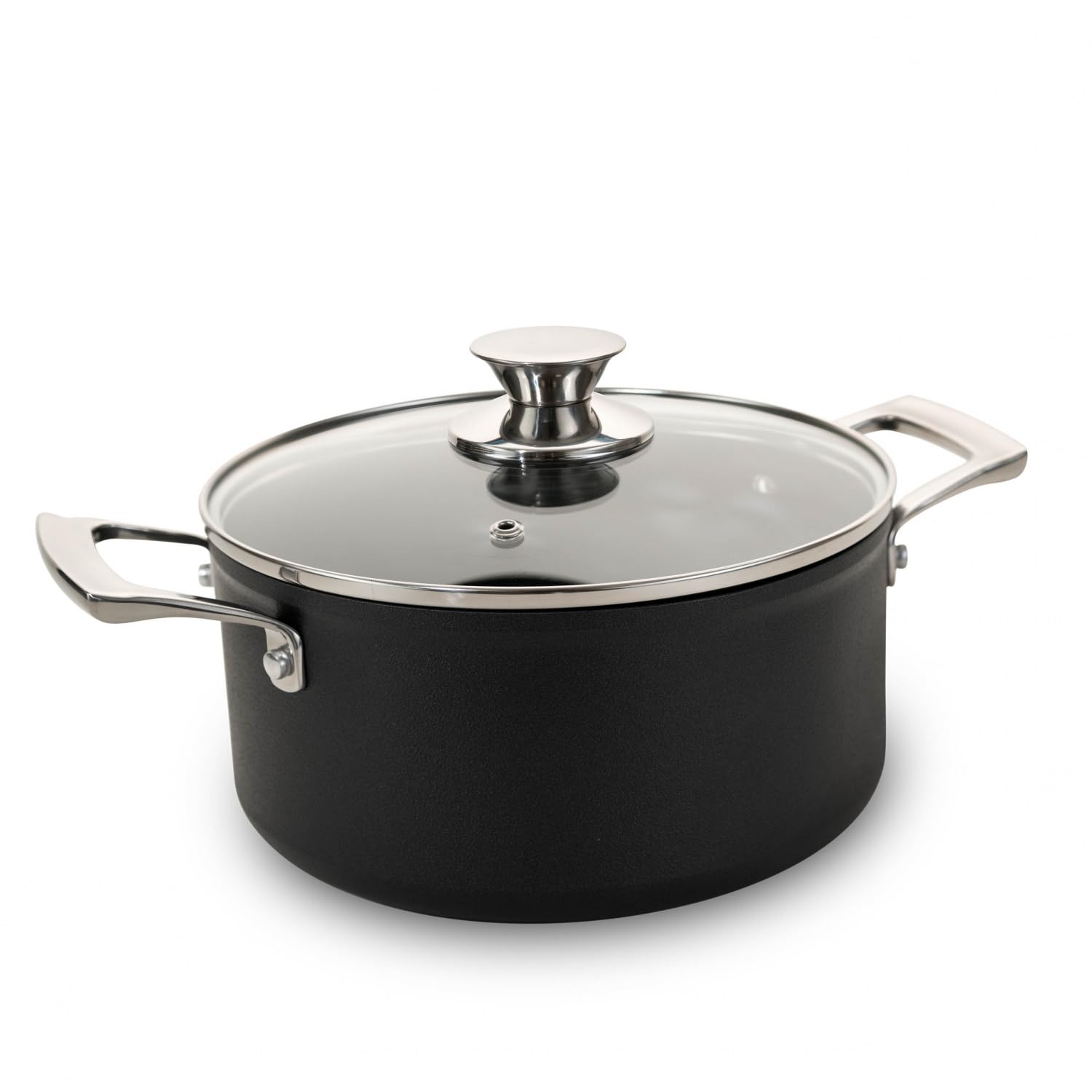 قابلمه پلاسما جنیوس سرافیت 20 سانتی متری با درب شیشه ای - قابلمه روکش شده با ظرفیت 3 لیتر از فولاد ضد زنگ | قابلمه پاستا برای انواع اجاق گاز با توزیع یکنواخت حرارت مشکی