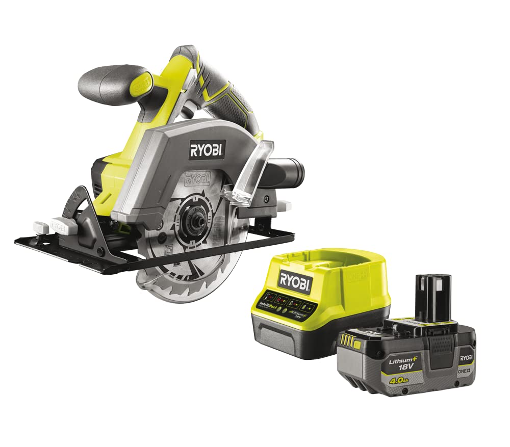 اره مدور دستی شارژی RYOBI 18 V ONE+ R18CSP-140GZL (قطر تیغه اره 150 میلی متر، عمق برش 90 درجه/45 درجه 45/32 میلی متر، تنظیم عمق بدون ابزار شامل تیغه اره، توقف موازی، باتری 4.0 و شارژر)