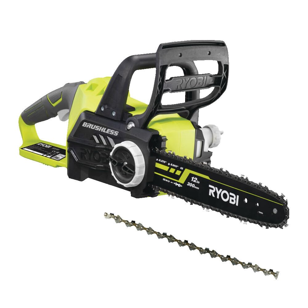 اره زرنجیری شارژی ریوبی ژاپن RYOBI 18 V ONE+ براشلس OCS1830، طول تیغه 30 سانتی متر، موتور بدون برس، کشش زنجیر بدون ابزار، بدون باتری و شارژر