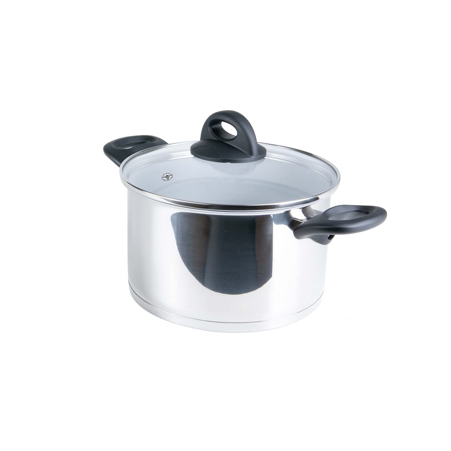 قابلمه استیل Genius Cerafit 20cm + درب شیشه ای - قابلمه استیل روکش دار با ظرفیت 3.5 لیتر | قابلمه پاستا برای انواع اجاق گاز و القایی | کف ساندویچی با هسته آلومینیومی