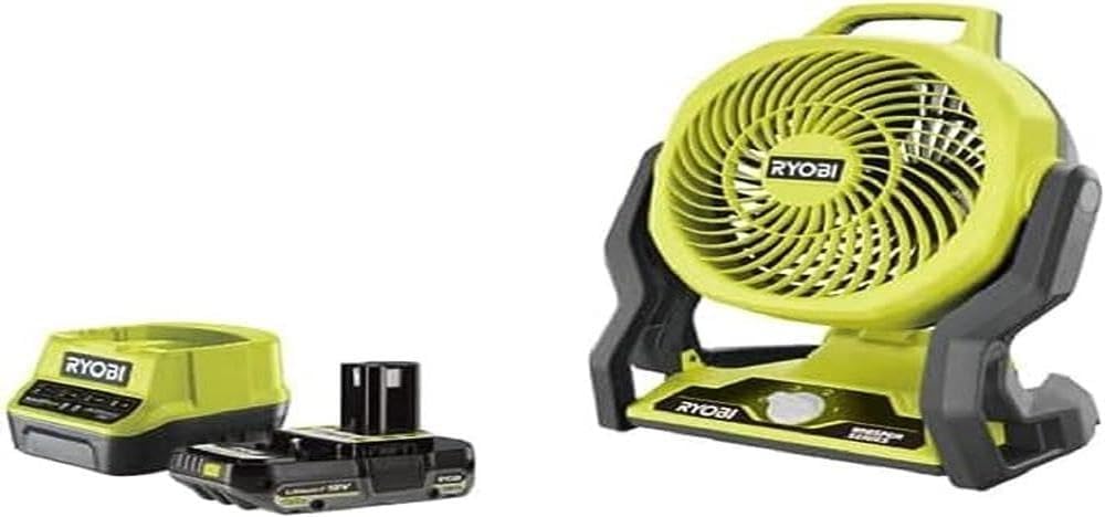 فن بی سیم RYOBI 18 V ONE+ RF18-1C20GZL (پنکه جمع و جور و قابل حمل برای استفاده در فضای داخلی و خارجی، 3 تنظیمات سرعت، از جمله باتری 2.0Ah و شارژر در جعبه)