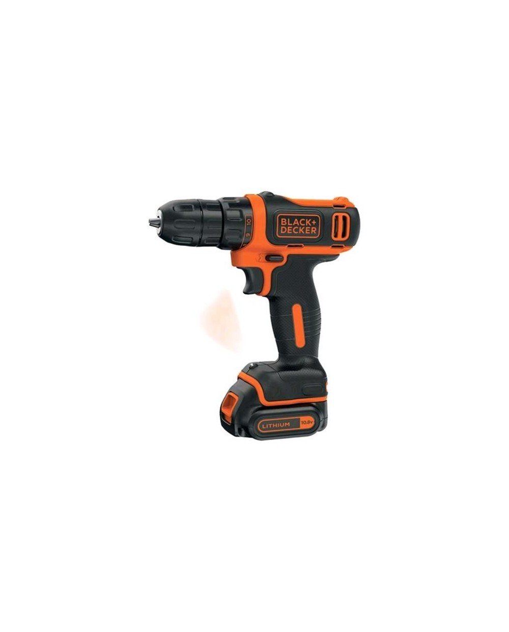 دریل فوق فشرده Black+Decker Li-Ion BDCDD12K / پیچ گوشتی شارژی کوچک با دستگیره نرم ارگونومیک و چراغ کار LED برای کاربردهای سوراخکاری و پیچ‌کاری / 1 عدد دریل شارژی Li-Ion 10.8 ولت