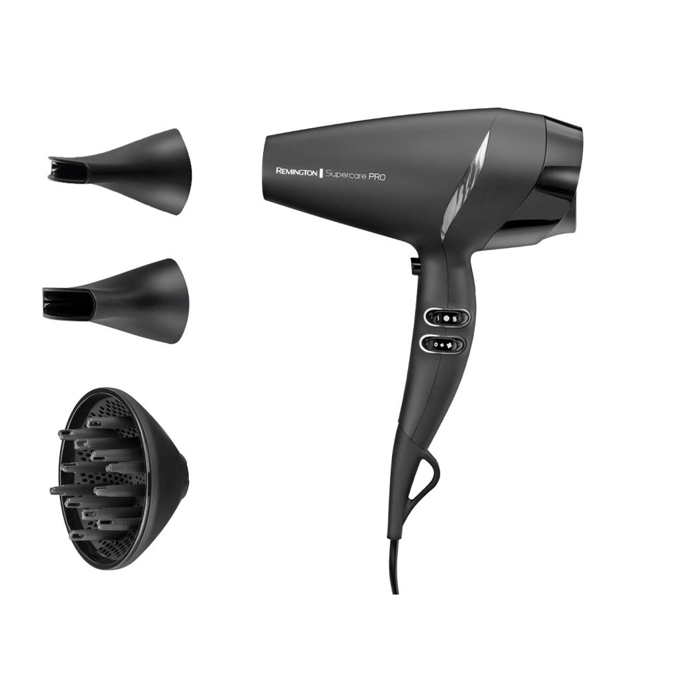 سشوار حرفه‌ای یونی رمینگتون [کنترل‌های جانبی قدرتمند و حرفه‌ای] فناوری SupercarePro (2200 وات، 130 کیلومتر در ساعت، 3 سری حالت‌دهنده، موتور AC حرفه‌ای بادوام) AC7250 [منحصراً در آمازون]