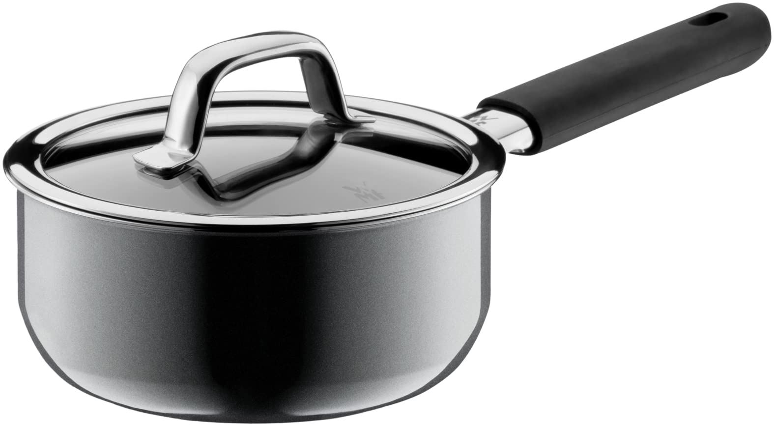 قابلمه شیر جوش معدنی وی ام اف آلمان WMF Fusiontec با درب شیشه‌ای، ۱۶ سانتی‌متر، قابلمه کوچک، ۱.۳ لیتر، سازگار با اجاق القایی، سرامیک پیشرفته، روکش سیلیکونی، مقاوم در برابر خش، خاکستری