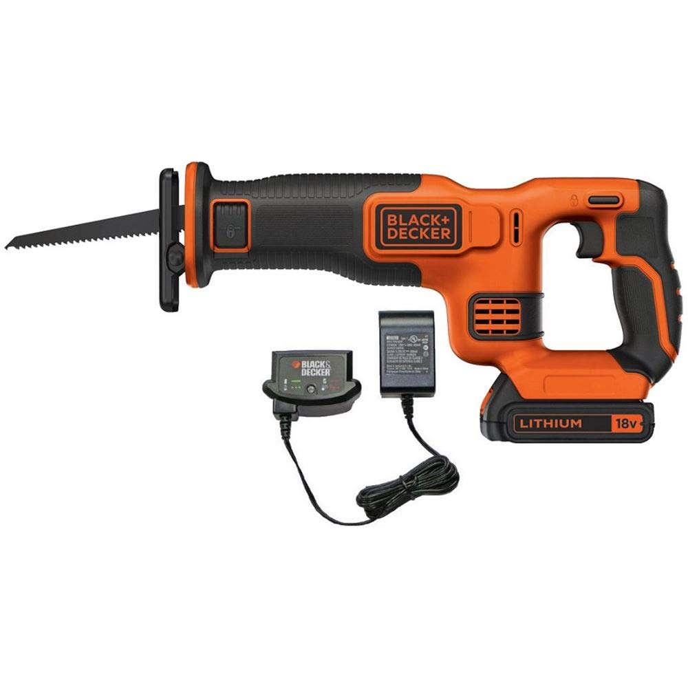 اره متقابل شارژی Black+Decker (18 ولت، طول حرکت 22 میلی متر، عمق برش 110 میلی متر، تعویض تیغه بدون ابزار، باتری، شارژر) BDCR18