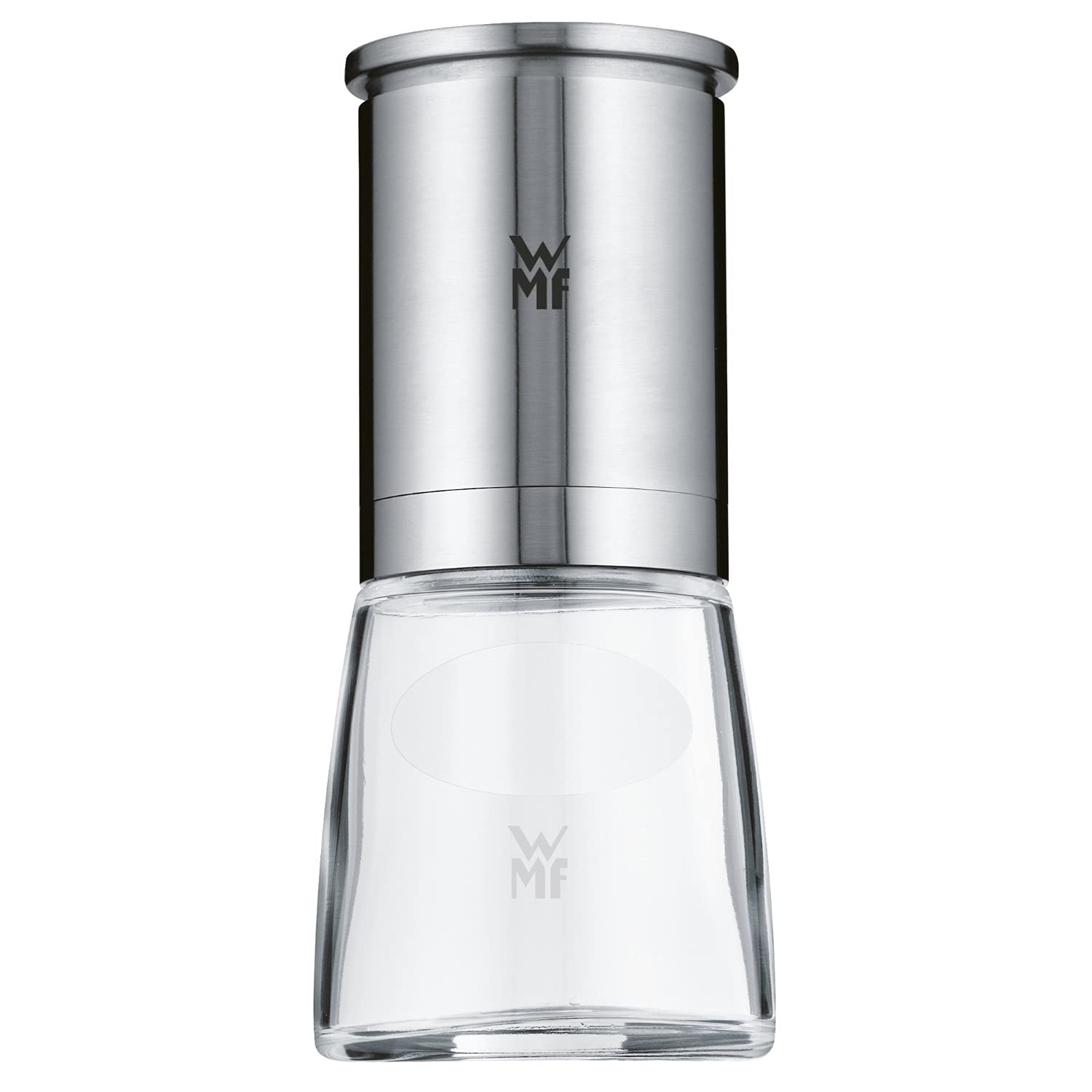 آسیاب نمک و فلفل وی ام اف آلمان WMF De Luxe 14 سانتی متر، بدون پر کردن، آسیاب نمک، آسیاب فلفل با مکانیزم آسیاب سرامیکی، استیل ضد زنگ Cromargan، ظرف شیشه ای، آسیاب، آسیاب نمک، فلفل، ادویه جات (تکی)