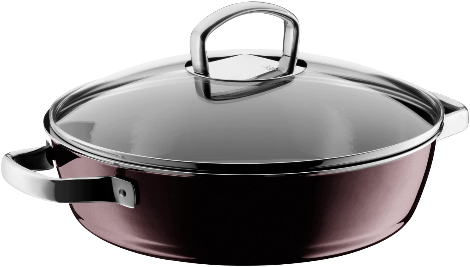 ماهیتابه درب دار کباب‌ پزی معدنی وی ام اف آلمان WMF Fusiontec، 28 سانتی‌متر سازگار با القایی، ماهیتابه با درب شیشه‌ای، قابلمه کباب‌پزی 4.1 لیتری، لبه بلند، سرامیک پیشرفته، مقاوم در برابر خش، قرمز تیره