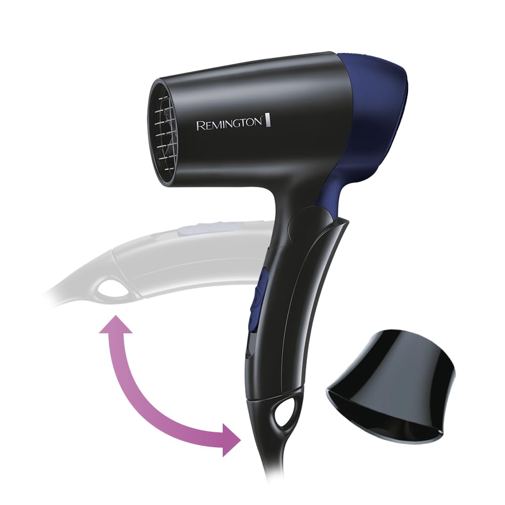 سشوار مسافرتی رمینگتون [بسیار کوچک و تاشو] قابل حمل (1400 وات، ولتاژ جهانی تطبیقی 120/220-240 ولت، نازل حالت دهنده، 2 حالت دهنده ترکیبی حرارت و فن) سشوار مسافرتی D2400