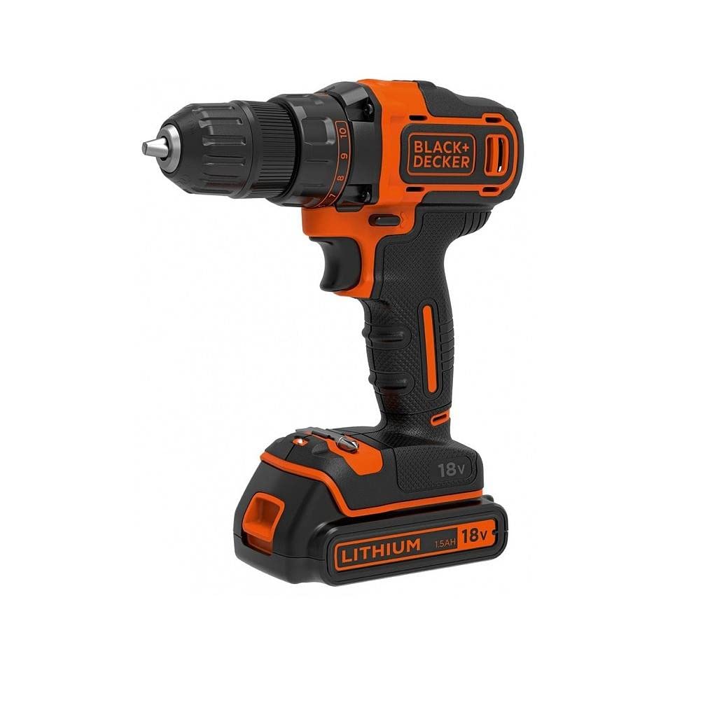 دریل/درایور 18 ولت 2G BLACK+DECKER، 2 دنده، کلاچ 11 موقعیت، گشتاور 40 نیوتن متر، 2 باتری 1.5 آمپر ساعتی، شارژر و جعبه کیت 400 میلی آمپر، BDCDD186KB-QW