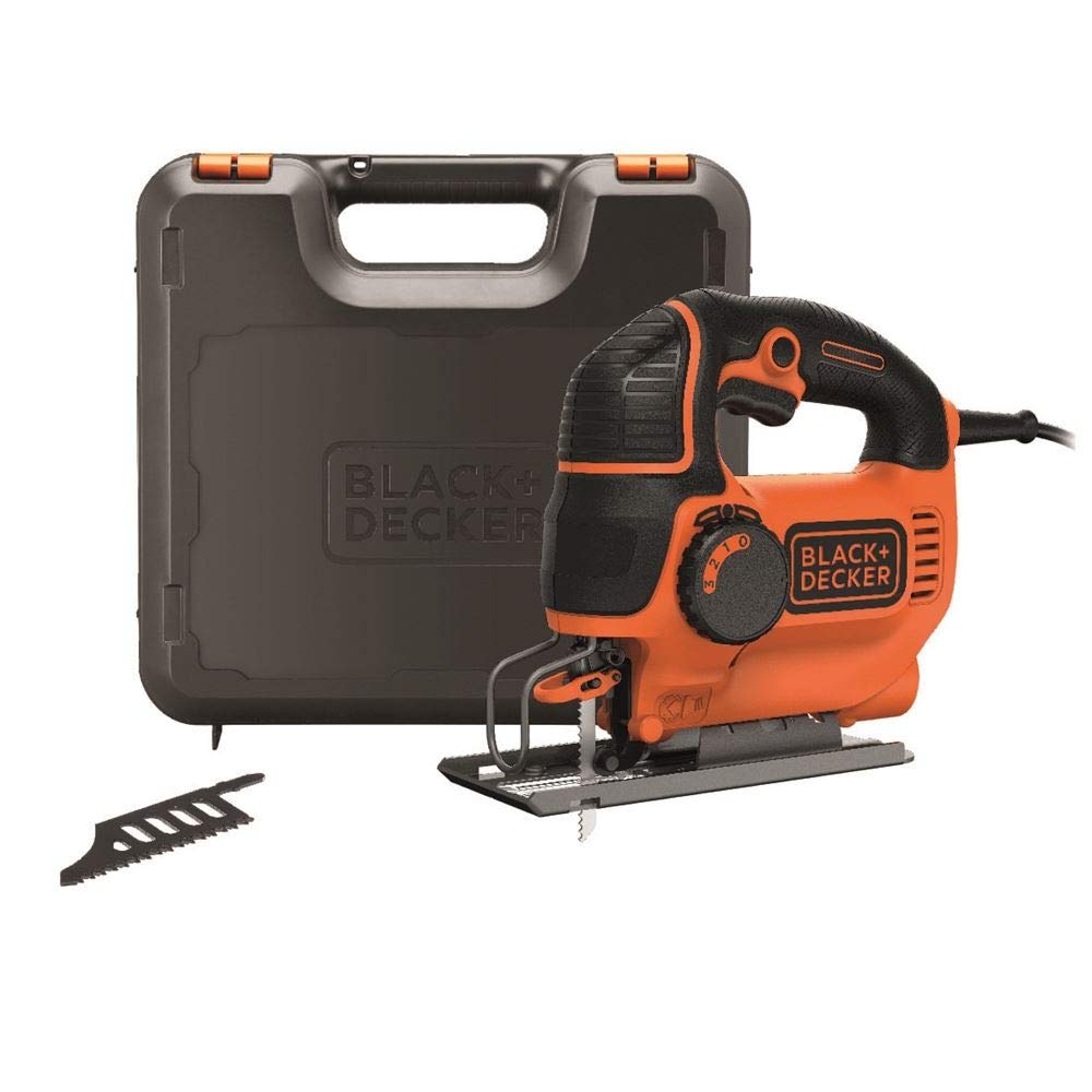 اره منبت کاری اره مویی برقی Black+Decker 620W KS901PEK / اره منبت کاری اره مویی پاندولی 4 سرعته با کیف برای چوب، فلز و پلاستیک / اره با تعویض آسان تیغه اره بدون ابزار