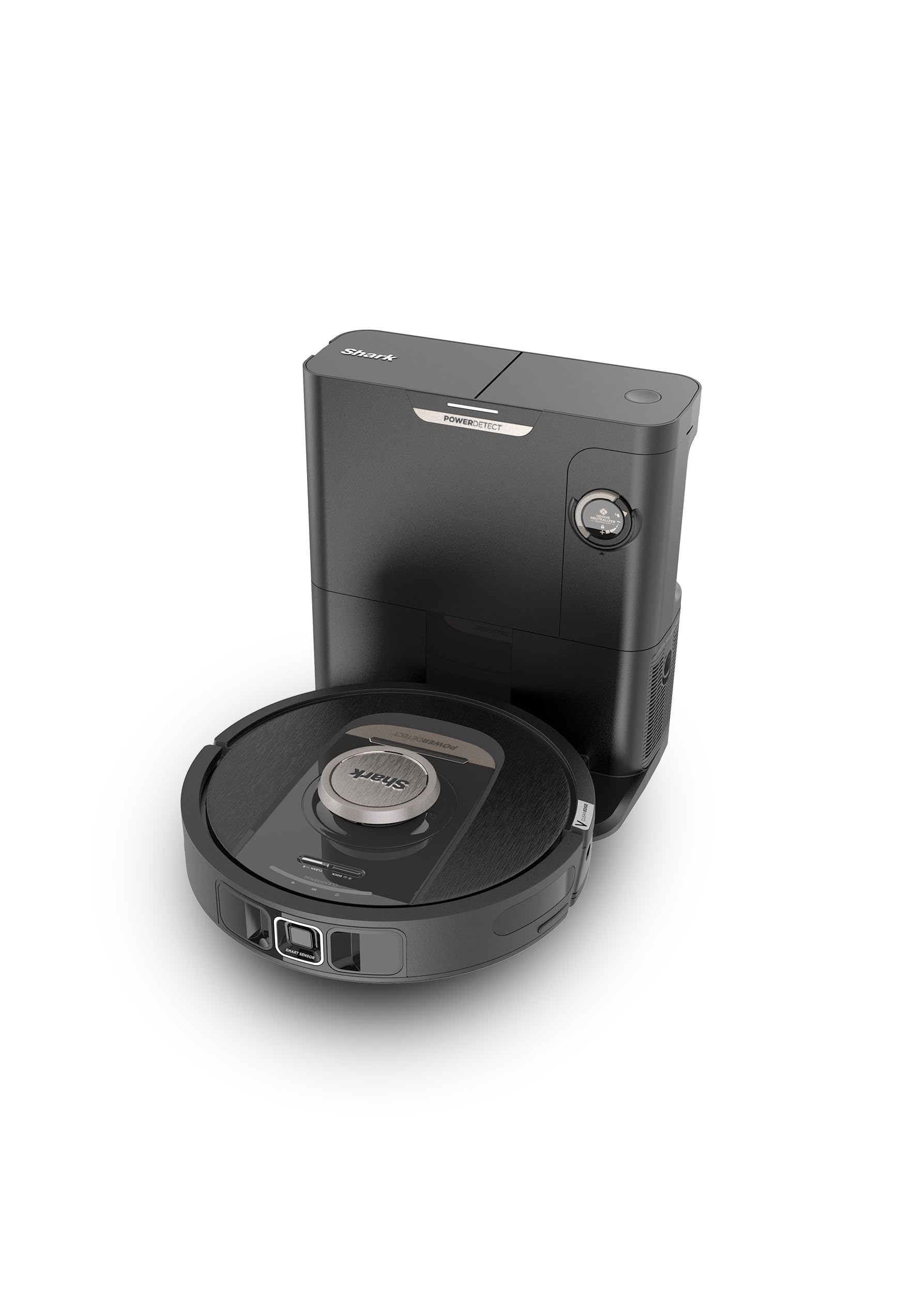 جارو رباتیک شارک آمریکا خود خالی کننده Shark PowerDetect با ناوبری 3D و LiDAR، پایه ضد حساسیت و ضد بو، اجتناب از موانع NeverStuck، برای فرش، کف های سخت و موهای حیوانات خانگی، WiFi/App/Alexa، مشکی