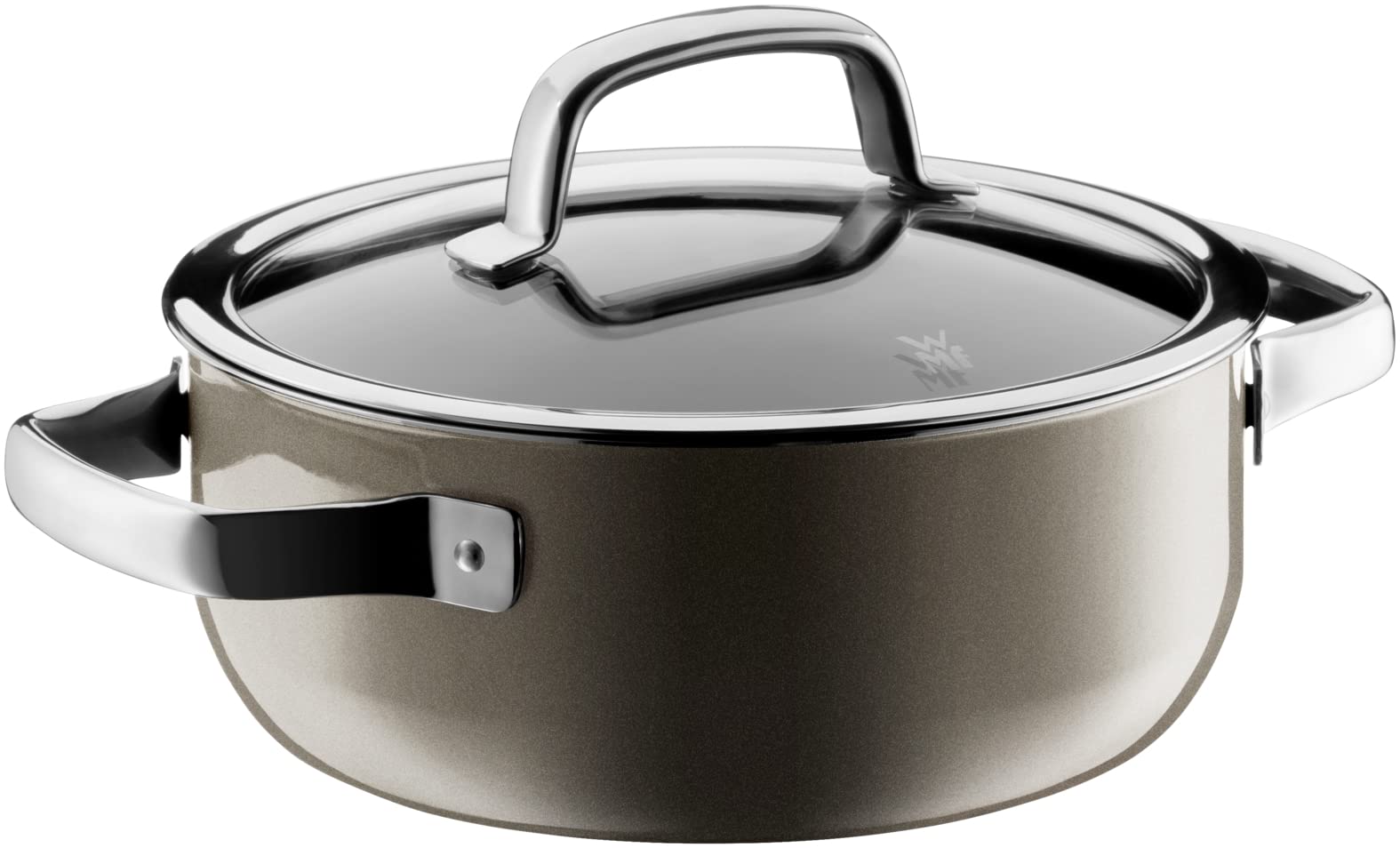 قابلمه کوچک معدنی وی ام اف آلمان WMF Fusiontec، 20 سانتی‌متر، درب شیشه‌ای، سازگار با اجاق القایی، 2.4 لیتر، سرامیک پیشرفته، ضد خش، قهوه‌ای، 20 سانتی‌متر قهوه‌ای