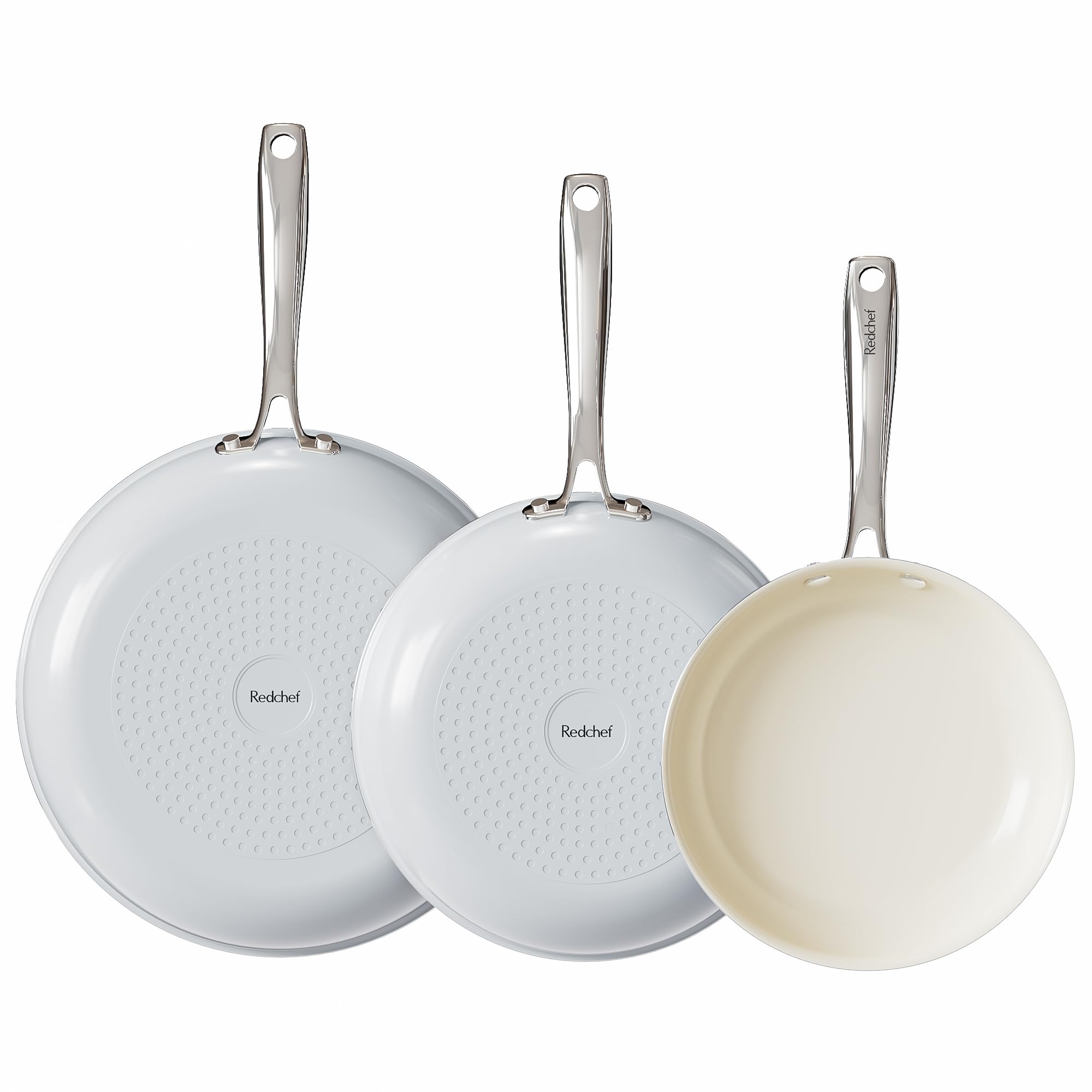 ست ماهیتابه سرامیکی نچسب Redchef، ماهیتابه سرامیکی غیر سمی برای پخت و پز، 8 اینچ 9.5 اینچی، ست ماهیتابه 11 اینچی، بدون PFAS و PTFE و PFOA با دسته استیل ضد زنگ، قابل شستشو در ماشین ظرفشویی/فر، حداکثر 450