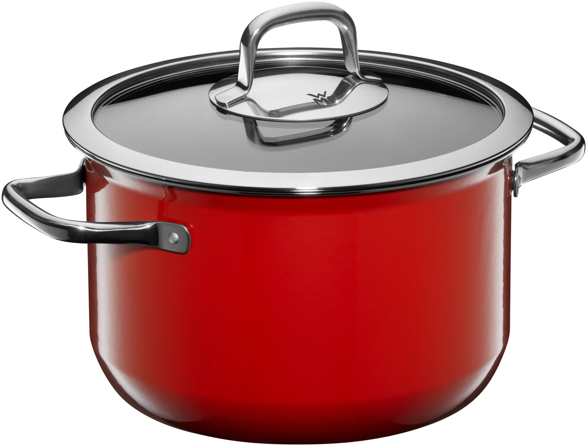 قابلمه بزرگ معدنی وی ام اف آلمان WMF Fusiontec سایز 22 سانتی‌متر، درب شیشه‌ای، 4.7 لیتر، سازگار با دستگاه‌های القایی، سرامیک پیشرفته، مناسب برای فر، مقاوم در برابر خش، ساخت آلمان، قابل شستشو در ماشین ظرفشویی، قرمز