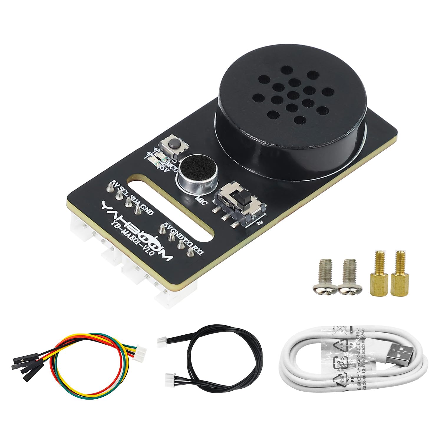 ماژول تعامل صوتی Yahboom AI، عملکردهای تشخیص و پخش صدا، دستورات صوتی سفارشی انگلیسی، پشتیبانی از ROS1، ROS2، پشتیبانی از Jetson/Raspberry Pi/ESP32/STM32