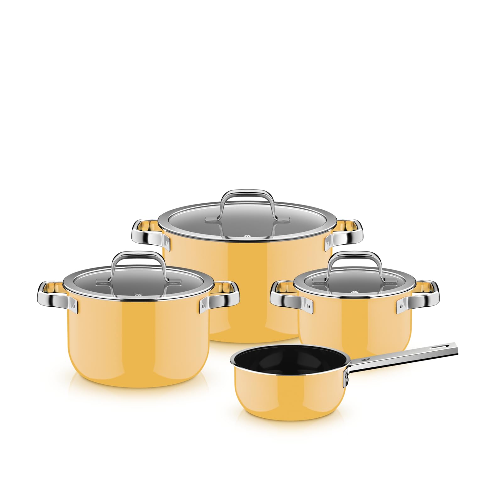 سرویس قابلمه ۴ تکه وی ام اف آلمان WMF Fusiontec Mineral Pro  جنس بادوام، ضد خش، سازگار با اجاق القایی، مناسب برای انواع اجاق گاز، ساخت آلمان، رنگ زرد انبه، ۰۵۱۹۰۸۵۲۹۰