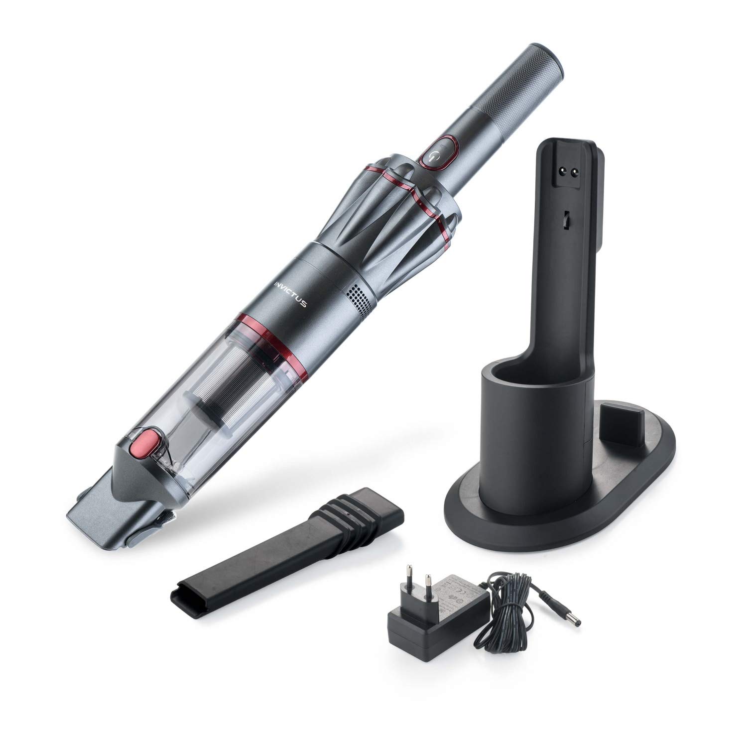 ست 9 تکه آنتراسیت Genius Invictus One Version 1.0 - جاروبرقی دستی با حداکثر قدرت در فرمت دستی - جاروبرقی دستی بدون کیسه و شارژی با باتری موتور 90 واتی BLDC + لوازم جانبی