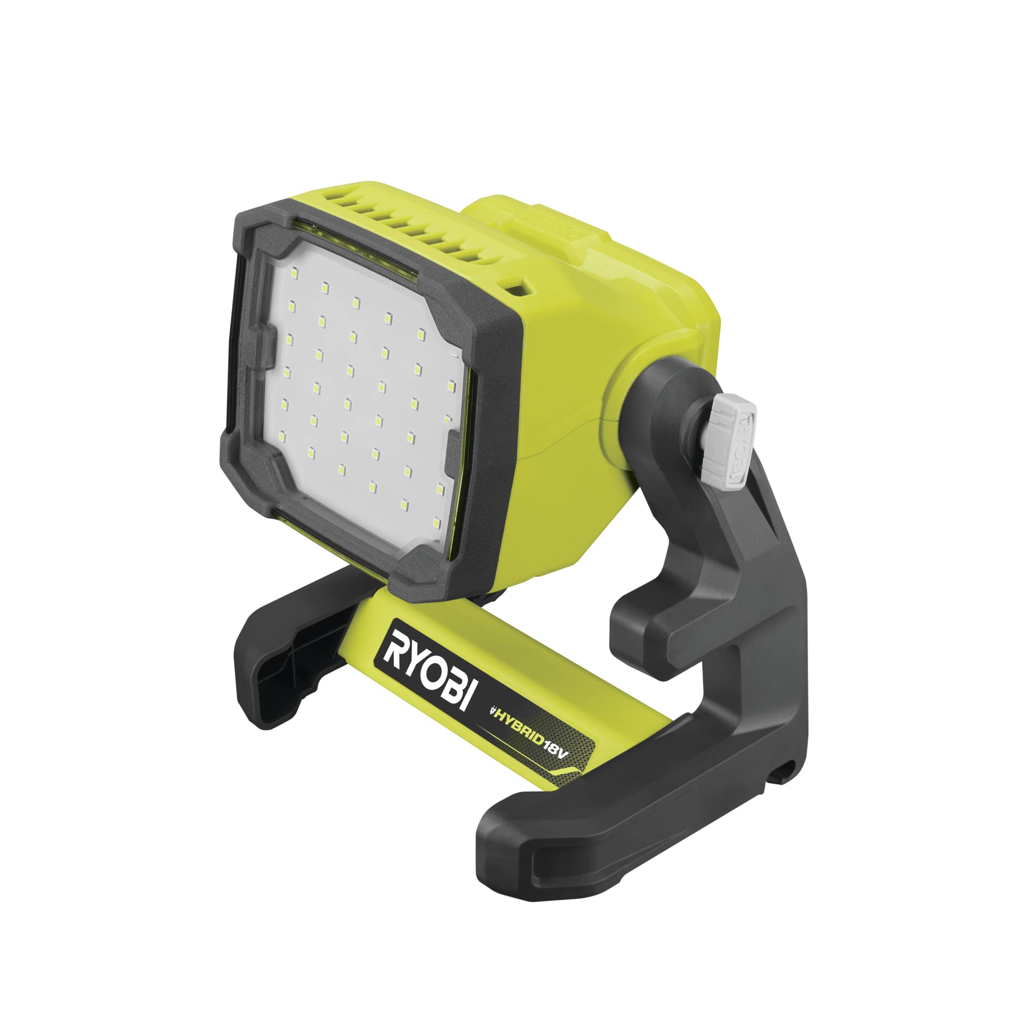 RYOBI 18 V ONE+ Cordless LED Spotlight RLFD18-0 (سر چرخان 360 درجه، LED با 3 سطح نور، 500، 1100 و 1800، نور فشرده، بدون باتری و شارژر)، سبز