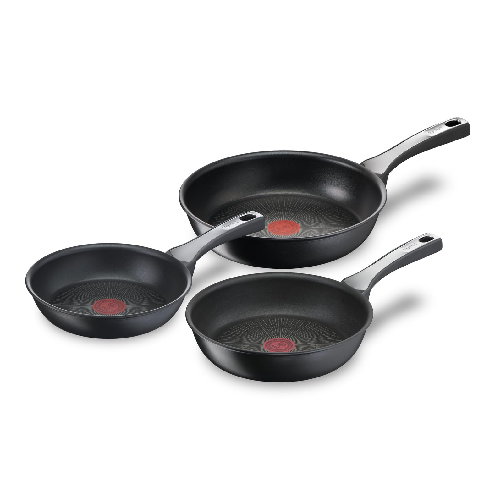 ماهیتابه تفال فرانسه ماهیتابه 3 تکه، تابه های القایی 20 سانتی متر، 24 سانتی متر، 28 سانتی متر با پوشش نچسب ضد خش، سیگنال حرارتی در دمای ایده آل سرخ کردن، بدون PFOA، مناسب برای انواع اجاق گاز G25991