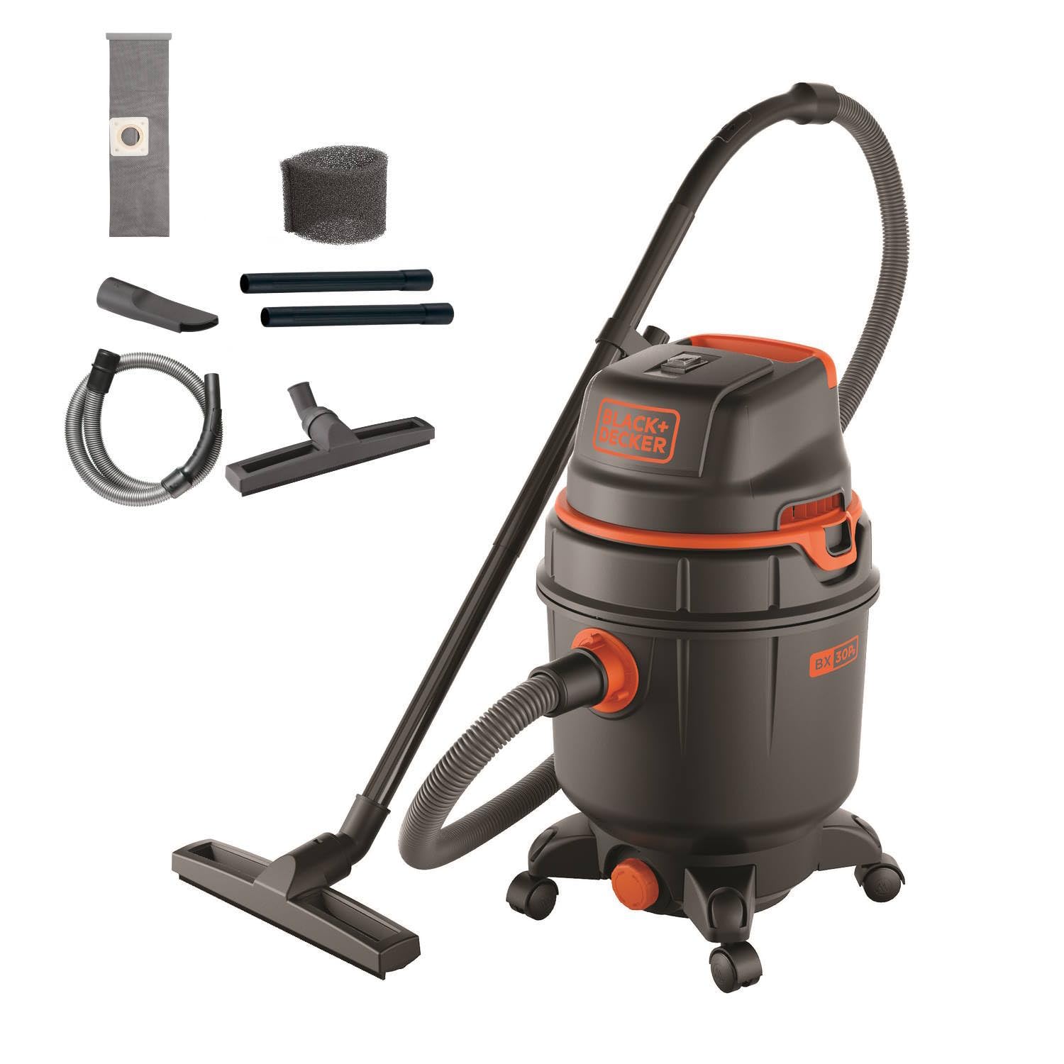 جاروبرقی مرطوب و خشک BLACK+DECKER BXVC30PDE با سوکت یکپارچه برای ابزار برقی (1600 وات، 30 لیتر)
