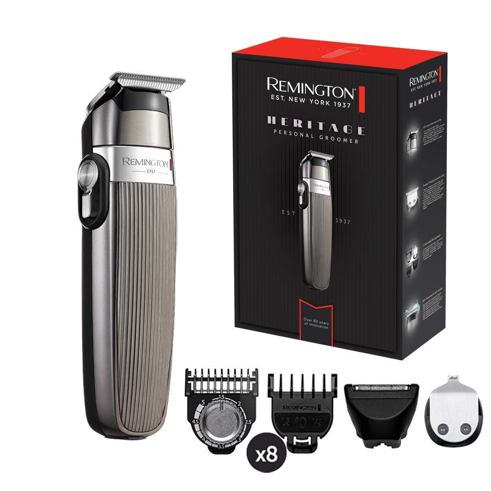 ماشین اصلاح چند منظوره رمینگتون هریتیج رترو دیزاین با اهرم تنظیم تیغه (شامل 11 سری/شانه اتصال، تیغه‌های استیل ضد زنگ با کیفیت بالا، باتری لیتیومی) ماشین اصلاح ریش، چندکاره، PG9100، ماشین اصلاح چند منظوره خاکستری، تکی