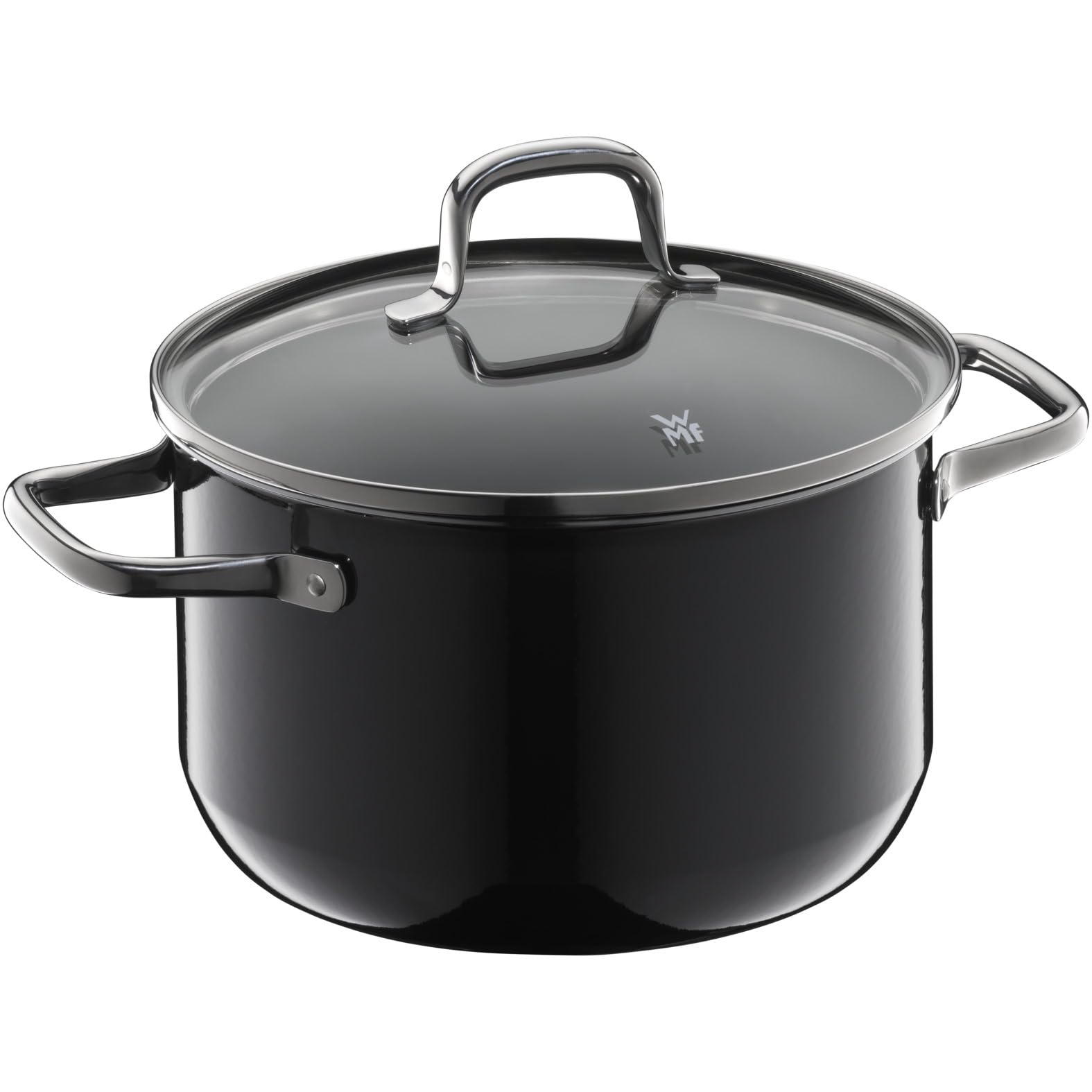 قابلمه بزرگ وی ام اف آلمان WMF Fusiontec Essential، 20 سانتی‌متر، درب شیشه‌ای، سازگار با اجاق القایی، 3.7 لیتر، سرامیک پیشرفته، ضد خش، بدون روکش، مشکی، ساخت آلمان