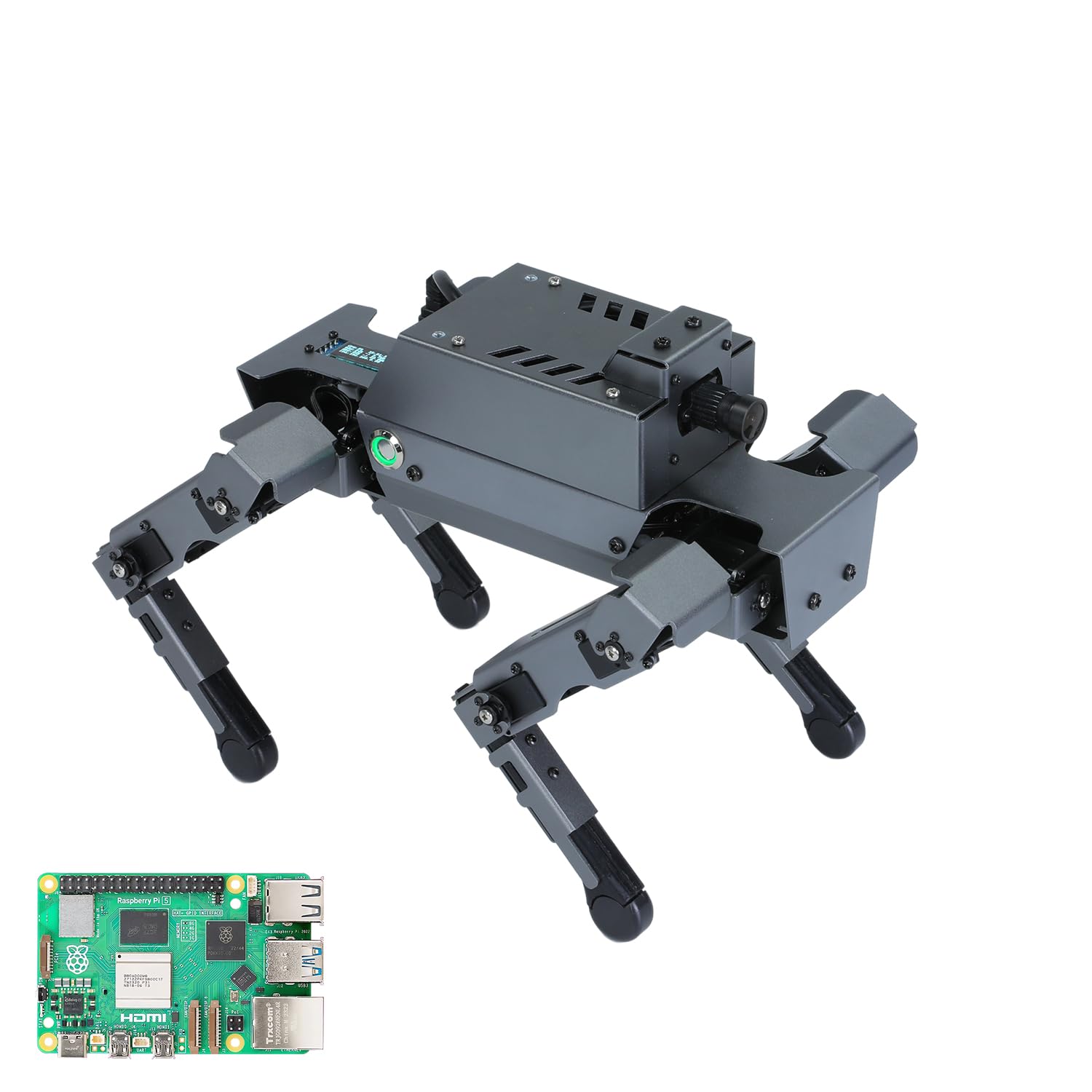 Raspberry Pi 5 Quadruped Robot Dog، 12 درجه آزادی، برنامه نویسی هوشمند، ربات سگ، تشخیص دید هوش مصنوعی، دنبال کردن، جلوگیری از موانع، کیت الکترونیکی DOGZILLA ROS2 (با Pi5-4GB)