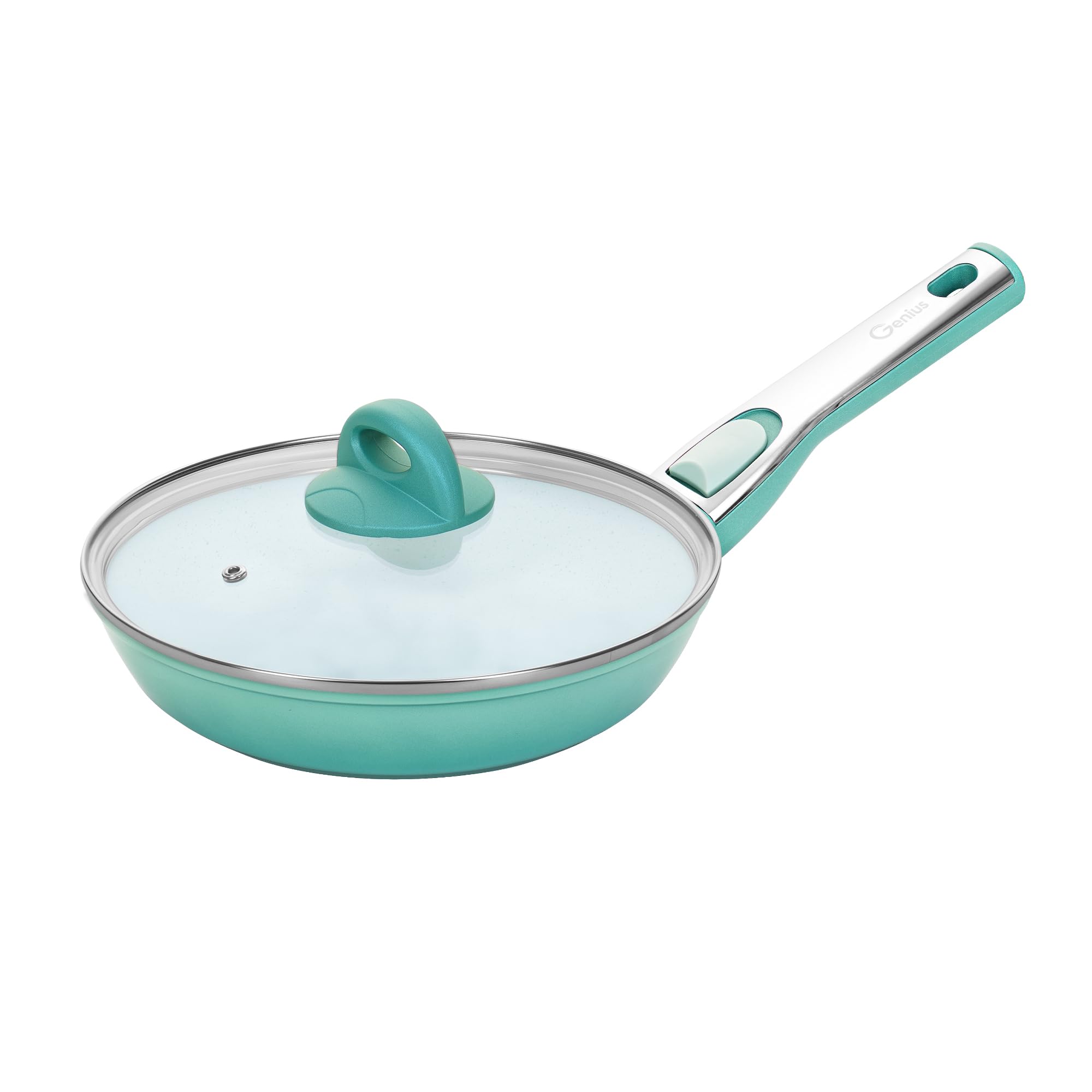 ماهیتابه Genius Cerafit Revolution 24 سانتی متری، روکش نچسب سرامیکی، ماهیتابه بدون PFAS با درب شیشه ای و دسته قابل جابجایی برای انواع اجاق گاز، القایی، قابل استفاده در فر و قابل شستشو در ماشین ظرفشویی.