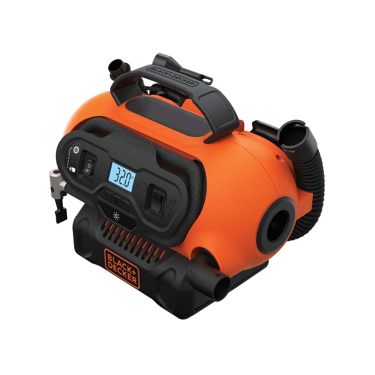 BLACK+DECKER کمپرسور هوا کمپرسور پمپ باد باتری 11 بار (منبع برق احتمالی: اتصال 12 ولت - 230 ولت یا باتری 18 ولت، 160 PSI، برای لاستیک، توپ، ویلچر) BDCINF18N
