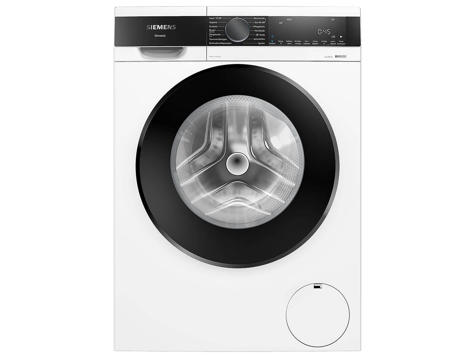 ماشین لباسشویی تمام اتوماتیک زیمنس WG44G2140 iQ500، 9 کیلوگرم، 1400 دور در دقیقه، speedPack L - برنامه‌ها را تسریع می‌کند، سیستم ضد لکه برای لکه‌های سرسخت، برنامه شستشوی فضای باز، صفحه نمایش LED IQ500 9 کیلوگرم