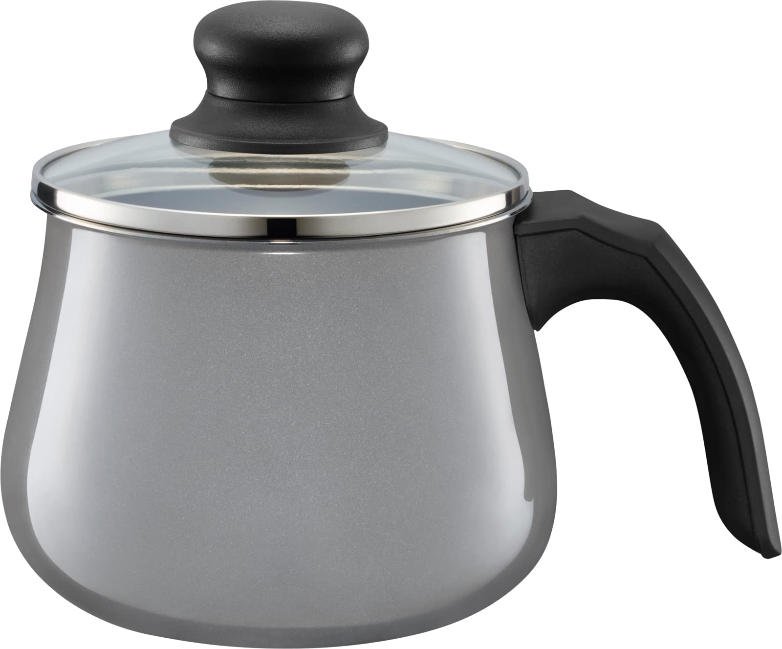 قابلمه شیر معدنی WMF Fusiontec با درب شیشه‌ای ۱۲ سانتی‌متری، قابلمه القایی، سرامیک پیشرفته، مناسب برای فر، مقاوم در برابر خش، خاکستری