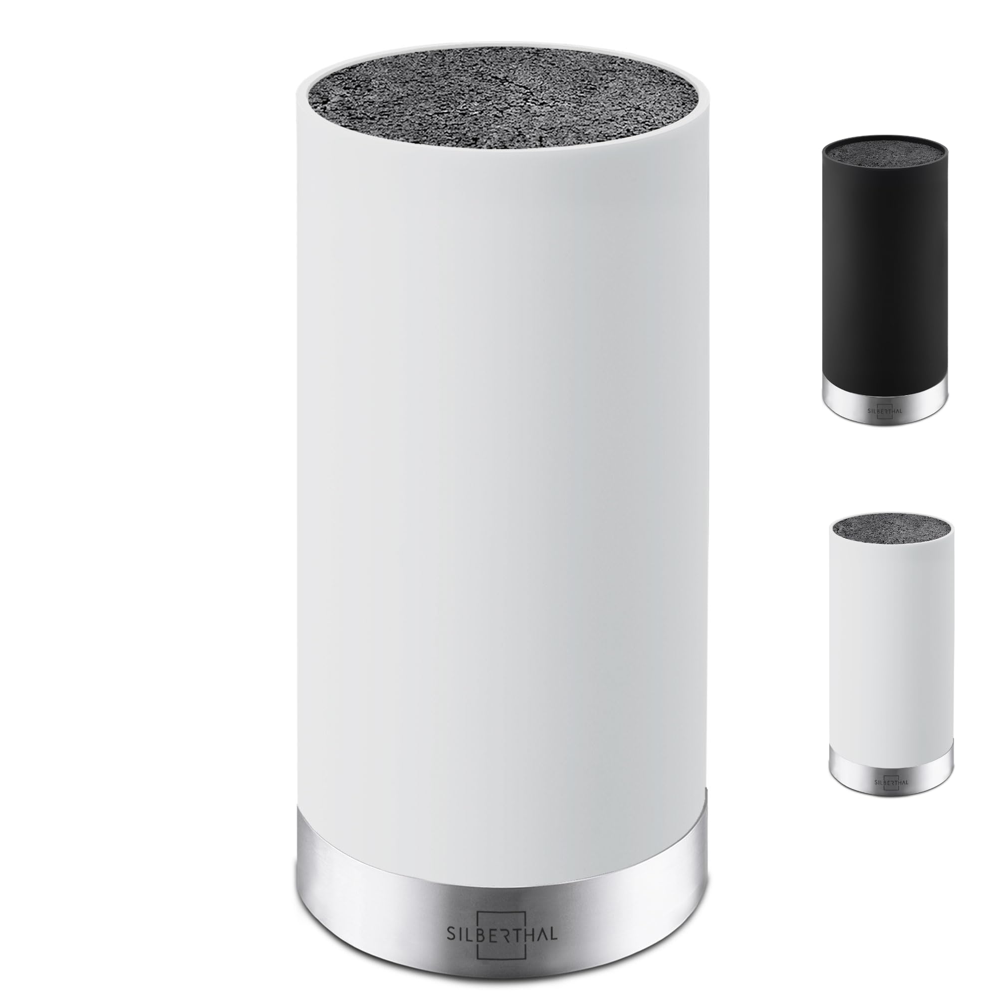 بلوک چاقوی جهانی سیلبرتال آلمان SILBERTHAL - درج موی قابل جابجایی - بدون چاقو - خالی - محل نگهداری چاقو با حلقه استیل ضد زنگ - سفید