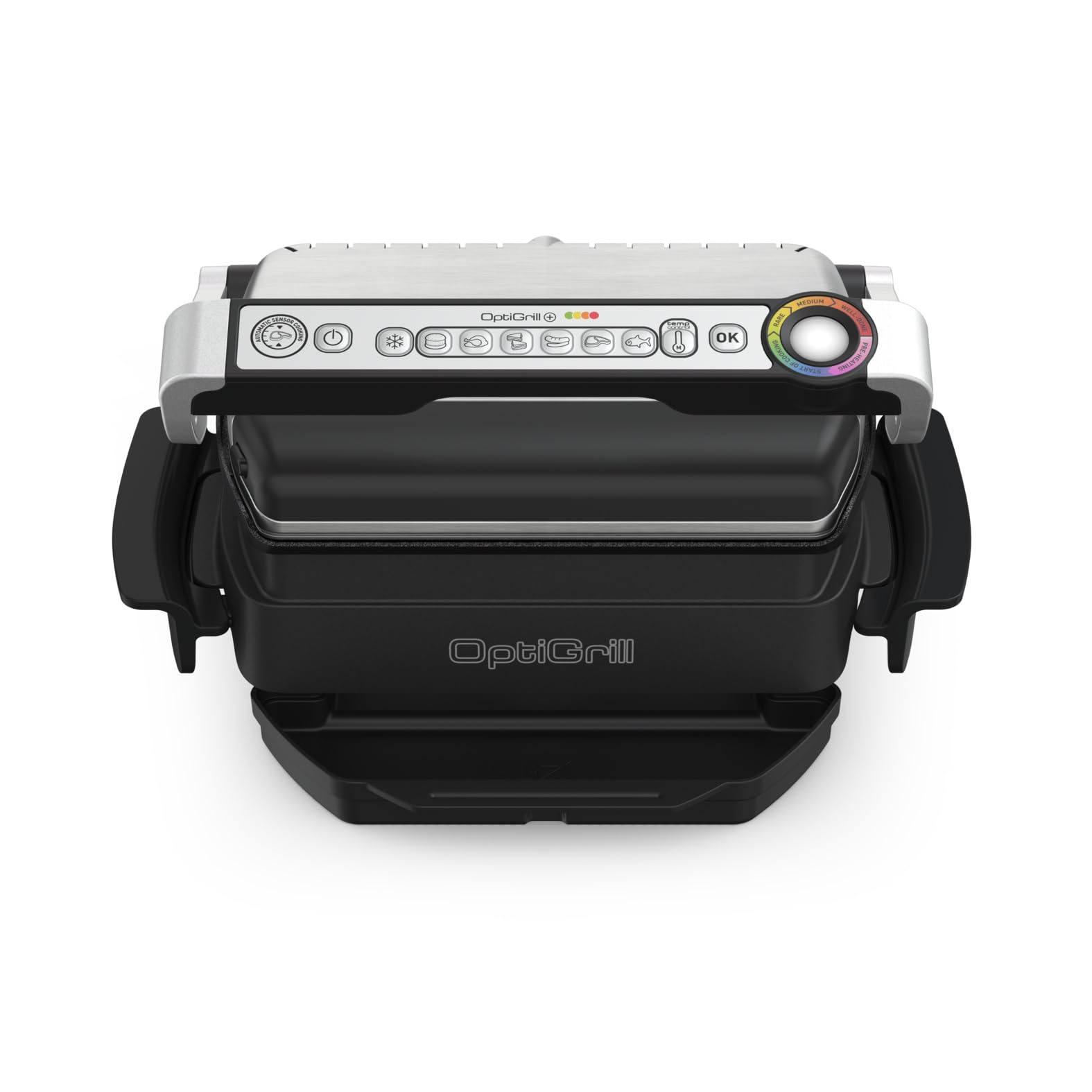 گریل تماسی تفال OptiGrill & Bake با سینی پخت، 6 برنامه، نمایشگر سطح پخت، صفحات قابل جابجایی، گریل برقی، استیل ضد زنگ، GC714D10، نقره ای