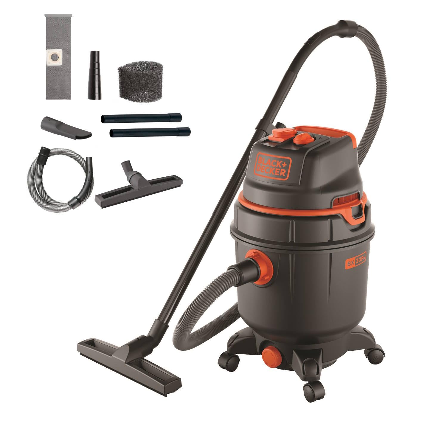جاروبرقی مرطوب و خشک BLACK+DECKER BXVC30PTDE با سوکت یکپارچه برای ابزار برقی (1600 وات، 30 لیتر)