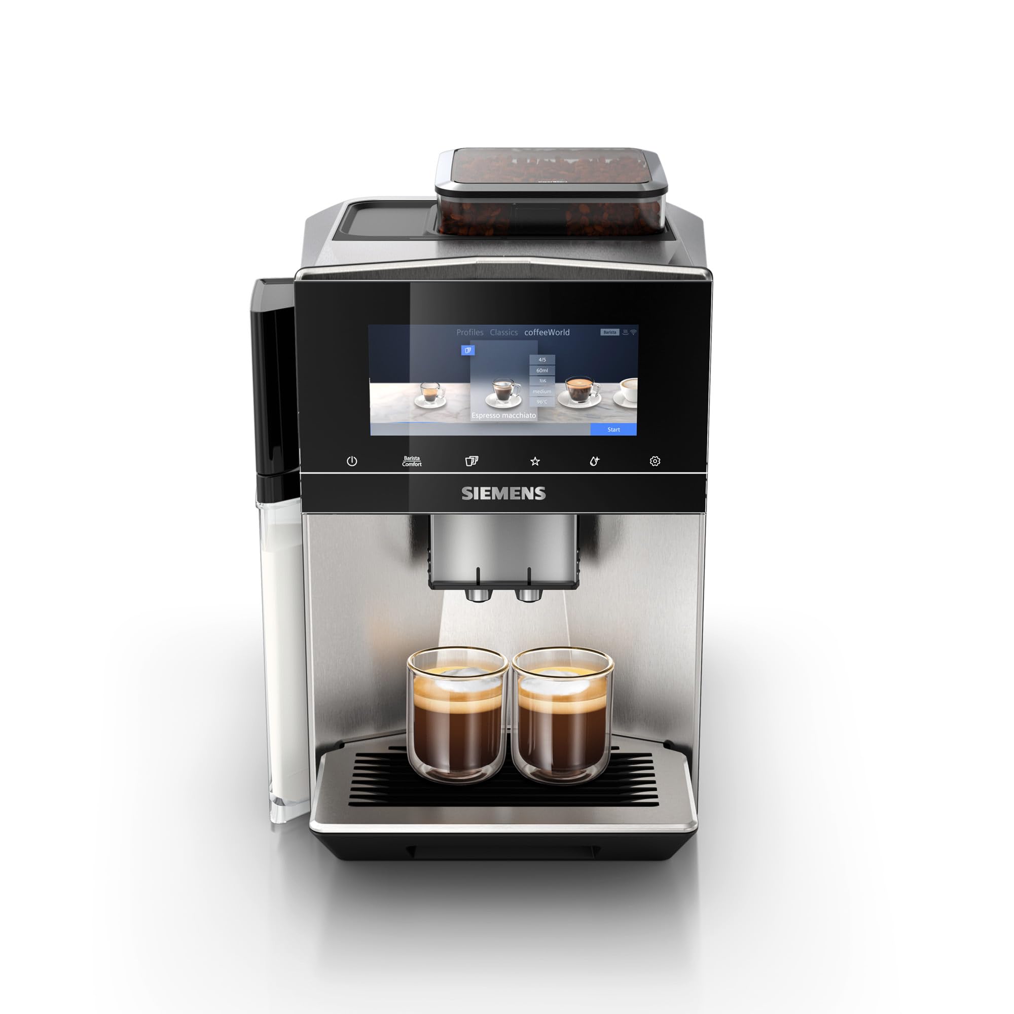 دستگاه قهوه ساز تمام اتوماتیک SIEMENS EQ900 TQ905D03، کنترل از طریق اپلیکیشن، صفحه نمایش تمام لمسی، حالت باریستا، کاهش صدا، تا 10 پروفایل، آسیاب درجه یک، تمیز کردن خودکار با بخار، 1500 وات، استیل ضد زنگ