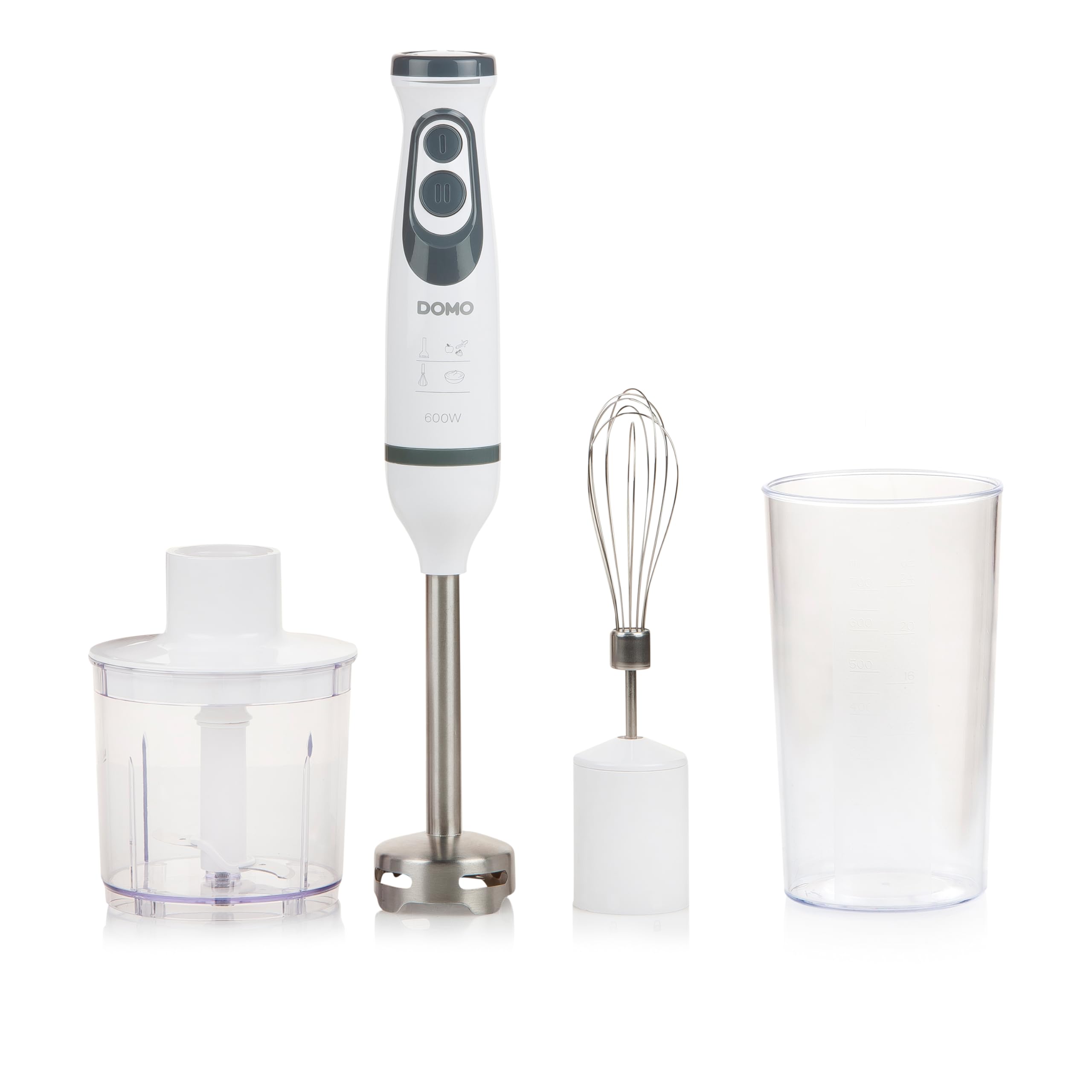 همزن سه کاره DOMO DO1089M، 600 وات، شامل پیمانه، سفید/خاکستری