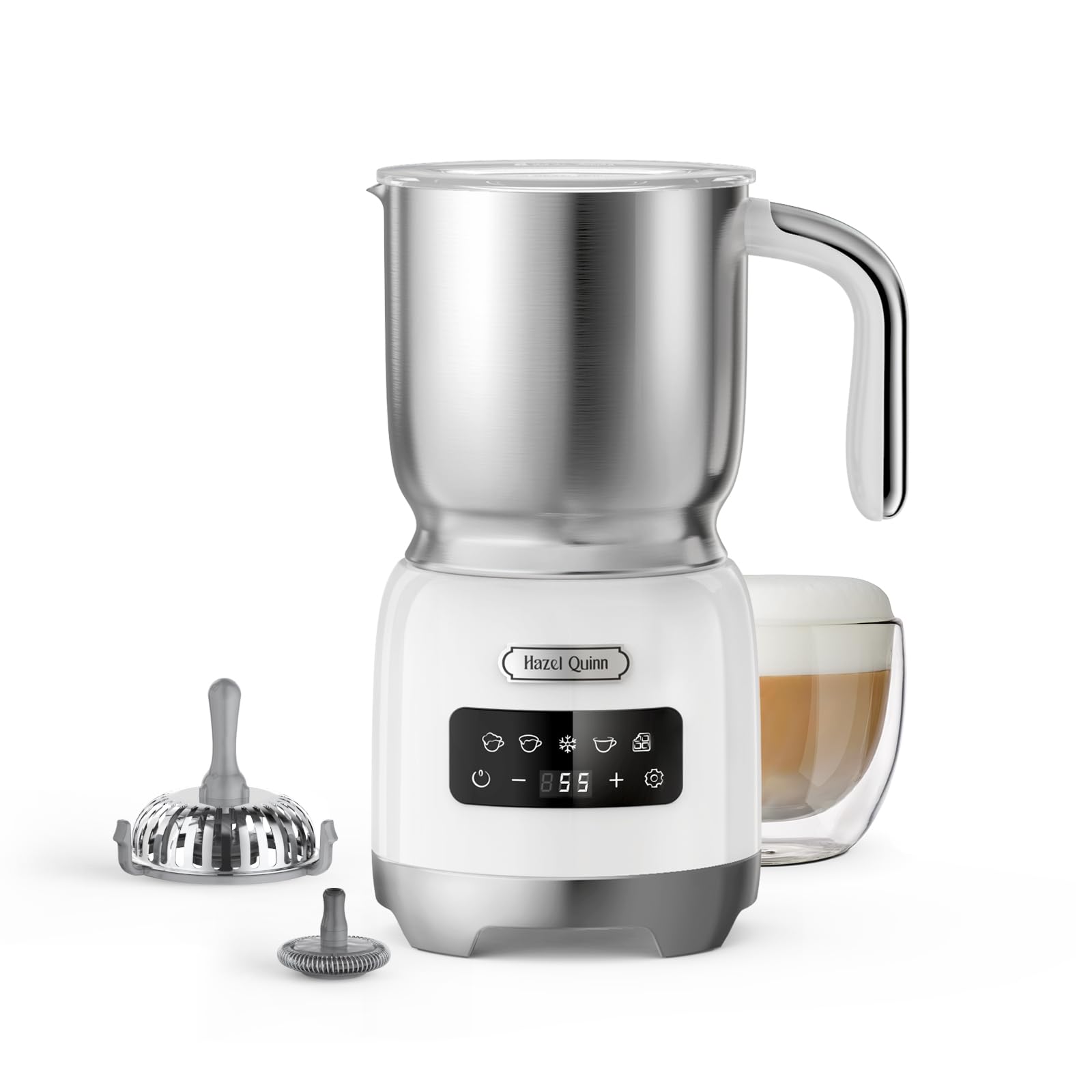 کف شیر ساز  Hazel Quinn، بخارساز و بخارپز سرد و گرم، قابل جدا شدن، 13.5 اونس، عملکرد 5 در 1، دما و ضخامت قابل تنظیم، کنترل لمسی LED، قابل شستشو در ماشین ظرفشویی