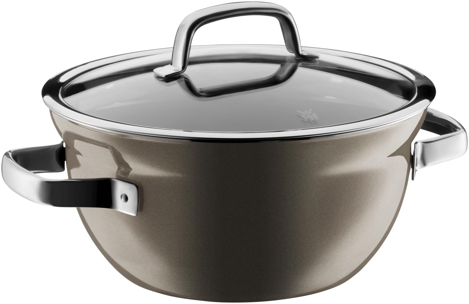قابلمه ووک پخت و پز معدنی وی ام اف آلمان WMF Fusiontec با درب شیشه ای 20 سانتی متری، قابلمه کوچک القایی 2.3 لیتری، سرامیک با تکنولوژی بالا، ضد خش، قهوه ای