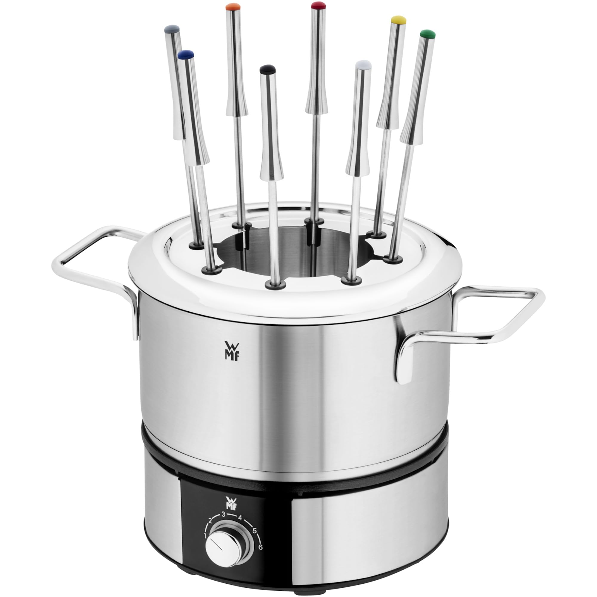 سرویس فوندو WMF Lono برای 8 نفر، فوندو برقی، 1400 وات، کنترل دما، جای چنگال، قابلمه القایی 1.2 لیتری، قابلمه داغ، استیل ضد زنگ مات