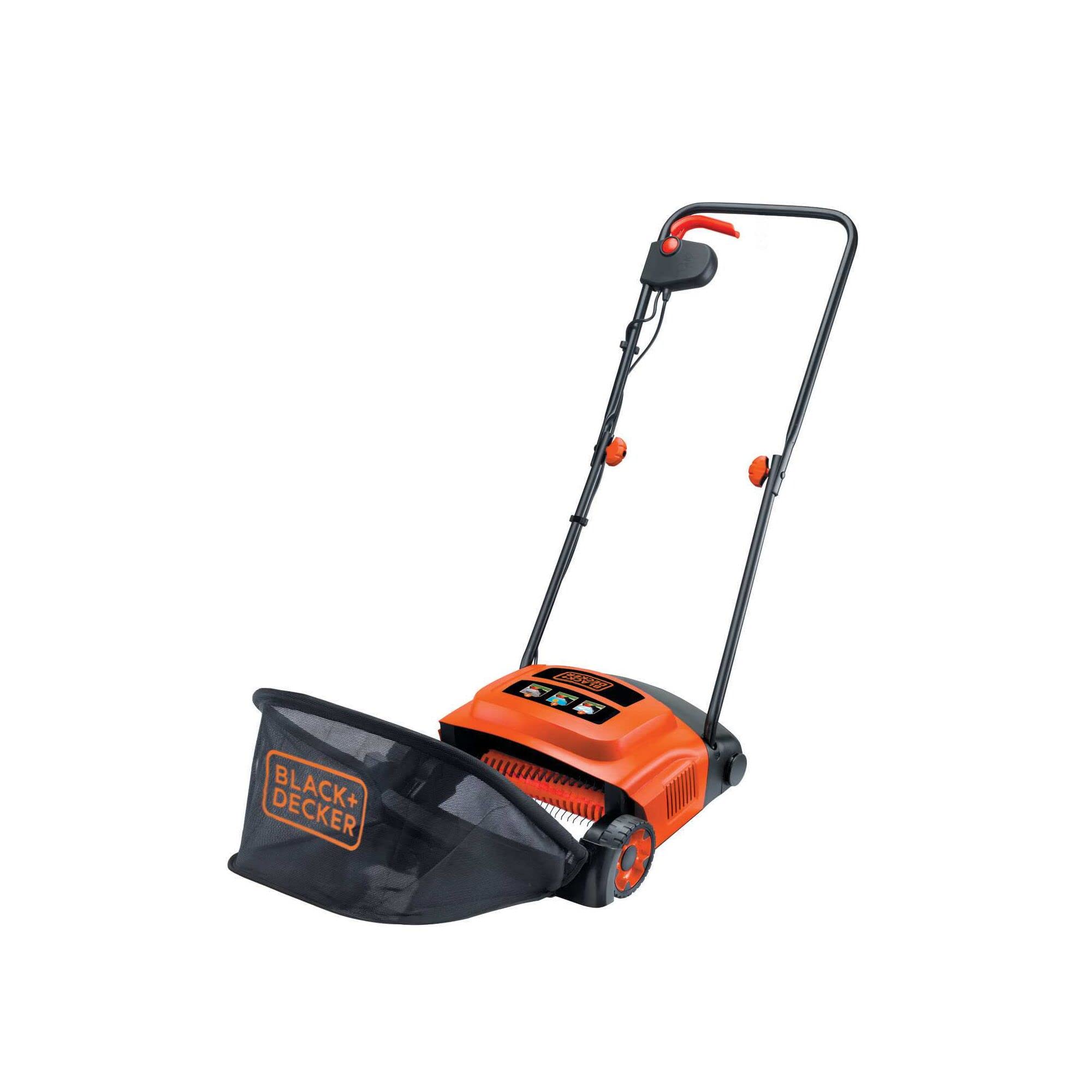 هواکش چمن زنی برقی BLACK+DECKER (600 وات، عرض کاری 30 سانتی متر، 3 ارتفاع کاری، برای مراقبت از چمن در تمام طول سال، خزه، علف های هرز و بریده های چمن را به آرامی از بین می برد) GD300