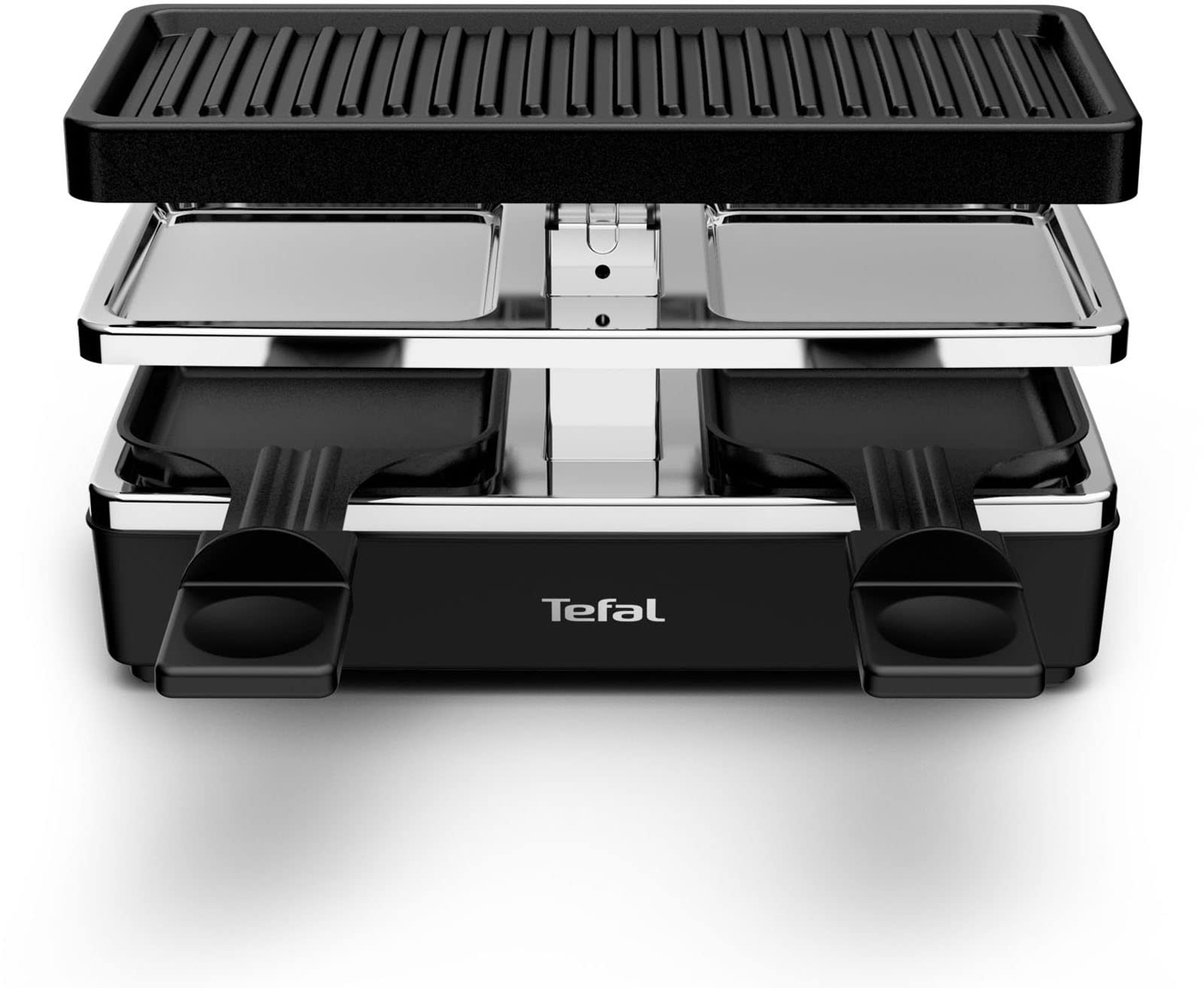 گریل تفال Tefal RE2308 Plug & Share Raclette | 400 وات | 2 تابه + بشقاب گریل | کلید روشن/خاموش | پوشش نچسب | قابل ارتقا به 5 دستگاه | کابل جداشدنی | تمیز کردن آسان | مشکی/نقره ای تک