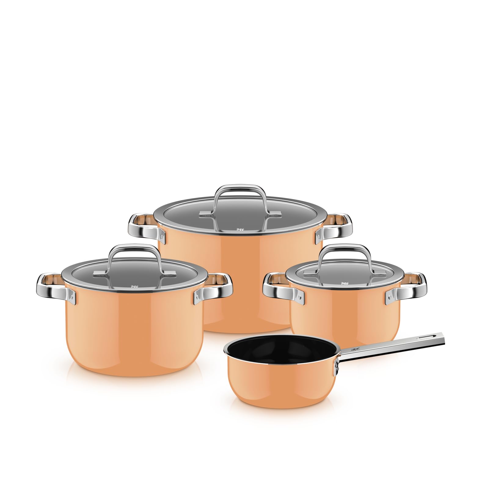 سرویس قابلمه ۴ تکه وی ام اف آلمان WMF Fusiontec Mineral Pro جنس بادوام، ضد خش، سازگار با اجاق القایی، مناسب برای انواع اجاق گاز، ساخت آلمان، رنگ نارنجی پاپایا، ۰۵۱۹۴۰۵۲۹۰