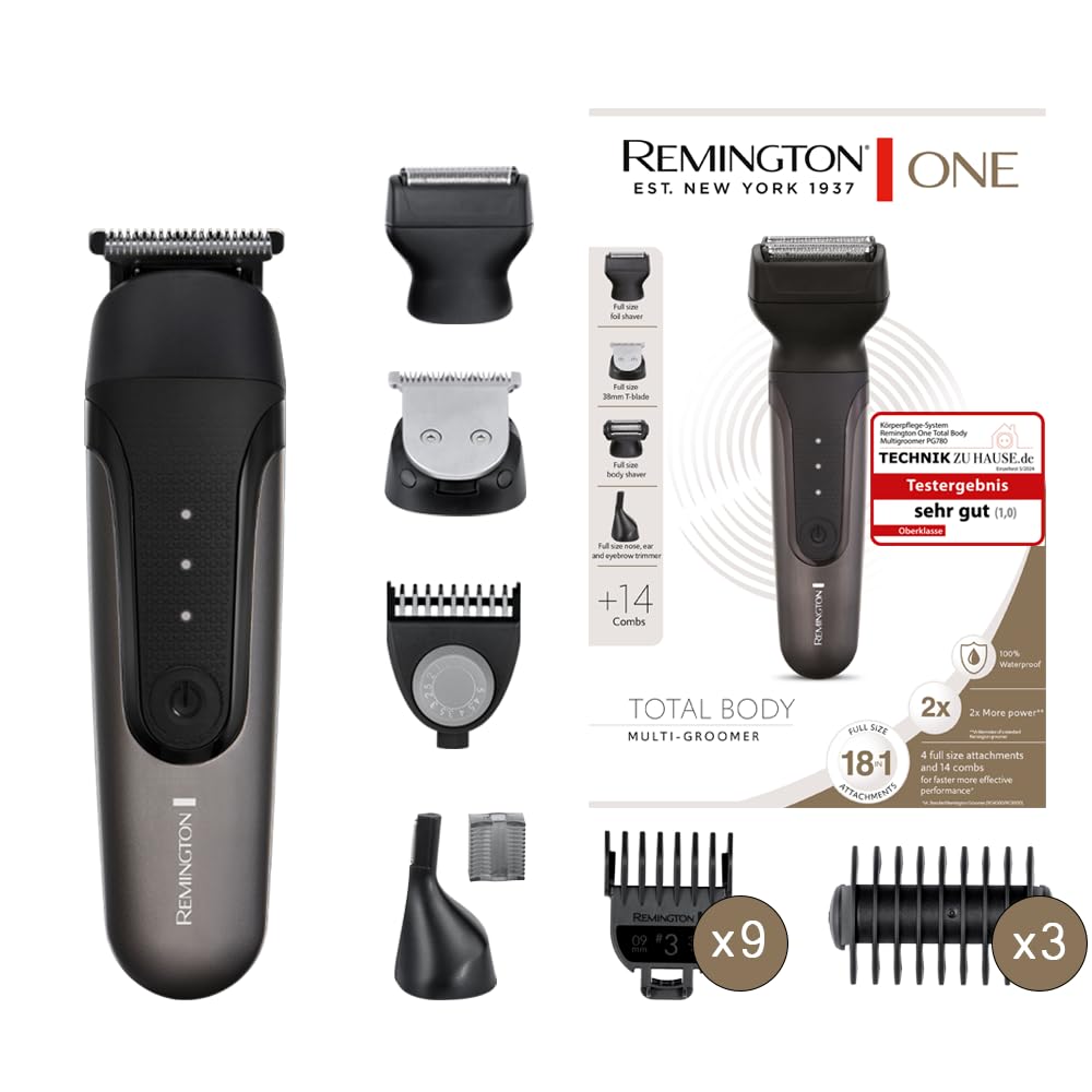 ماشین اصلاح موی چندکاره و اصلاح ریش رمینگتون وان [شامل 18 سری/شانه] ماشین اصلاح مو، اصلاح ریش، اصلاح بدن/بینی/گوش و ابرو (ضد آب، لیتیوم) ماشین اصلاح چندکاره PG780 شامل 18 سری